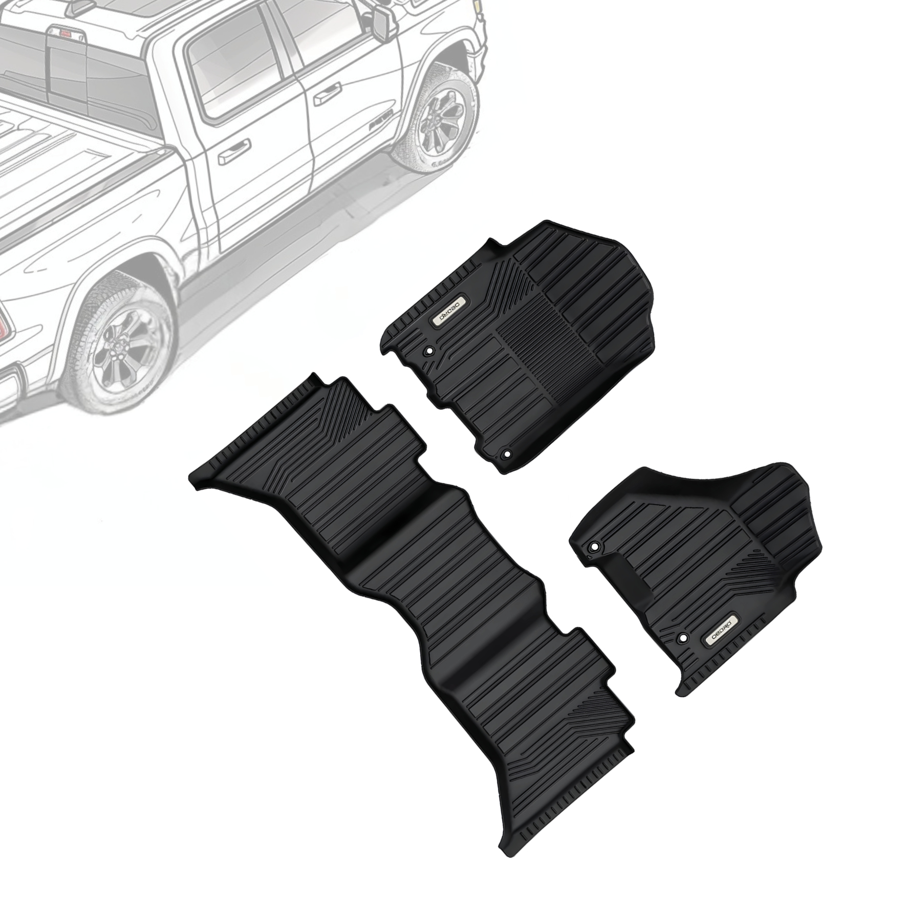 Side view of OEDRO Floor Mats Fit 2013-2018 Dodge Ram 1500/2500/3500 Crew Cab & 2019-2024 Dodge Ram 1500 Classic Crew Cab, TPE All Weather Car Mats for Ram 1st, 2n