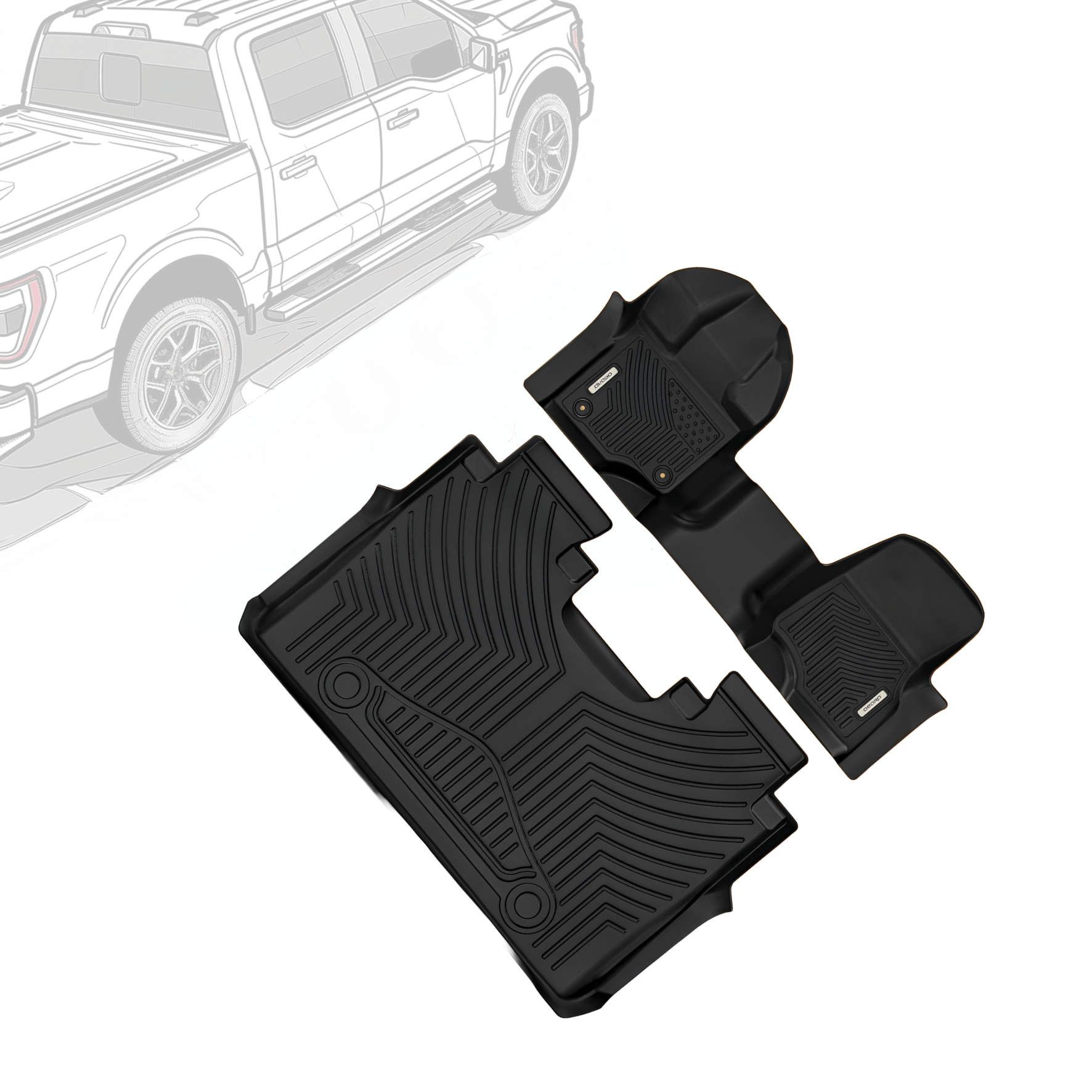 OEDRO All-Weather TPE Floor Mats for 2015-2025 Ford F-150 SuperCrew Cab with 1st Row Bench Seats – Includes 1st & 2nd Row, Black Floor Liners