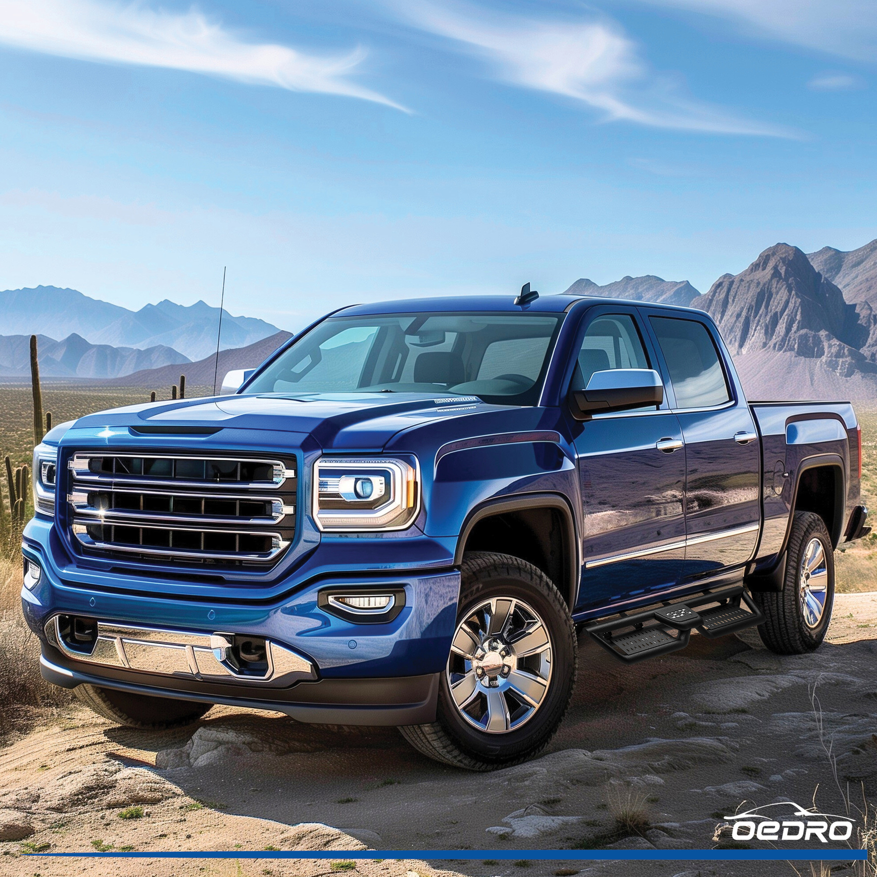 Side view of OEDRO Running Boards for 2007-2018 Chevy Silverado/GMC Sierra 1500 Crew Cab & 2007-2019 2500/3500HD