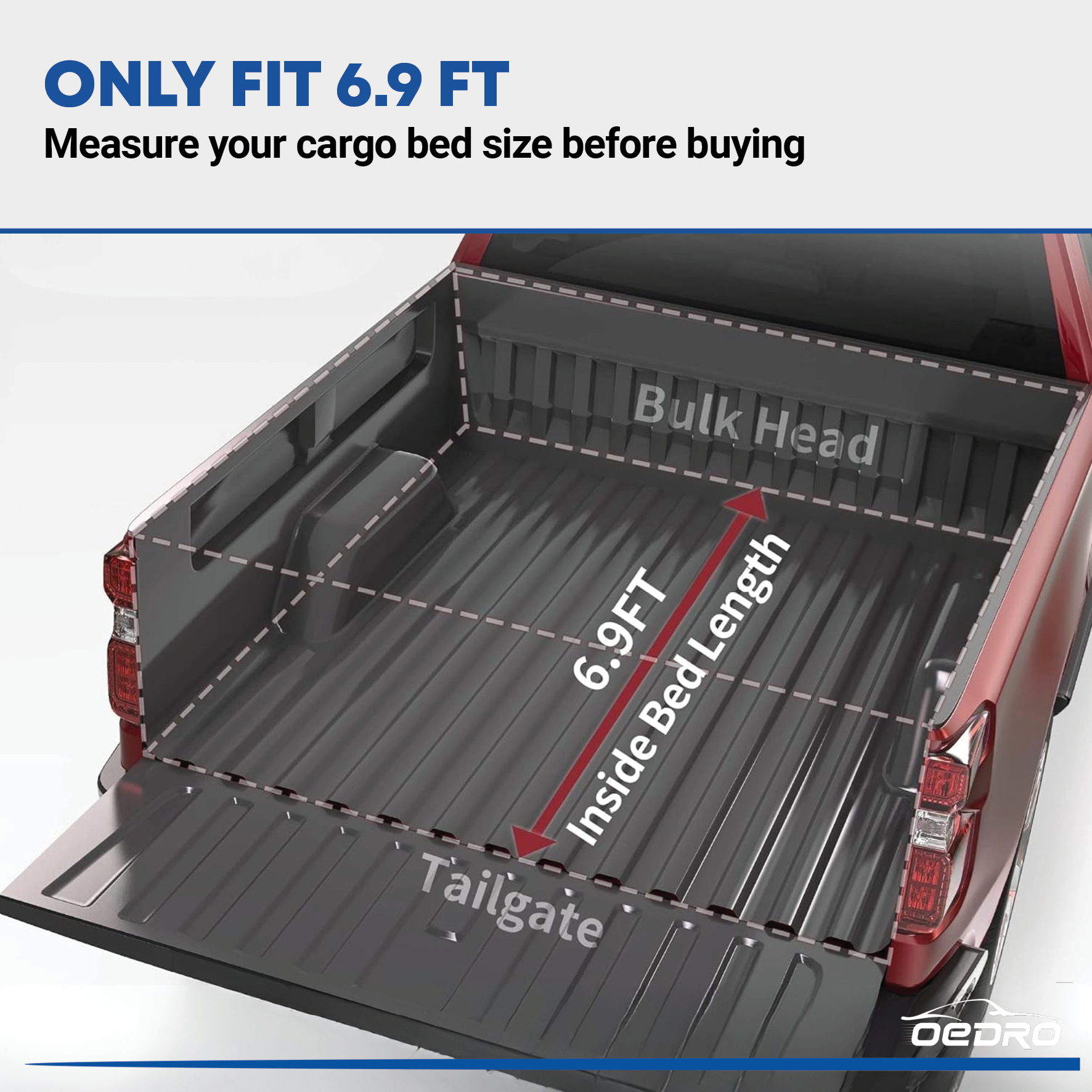 Side view of OEDRO Soft Roll Up Truck Bed Tonneau Cover fit for 2020-2026 Chevy Silverado/GMC Sierra 2500 3500HD, Fleetside 6.9ft Bed Without Multi flex Tailgate