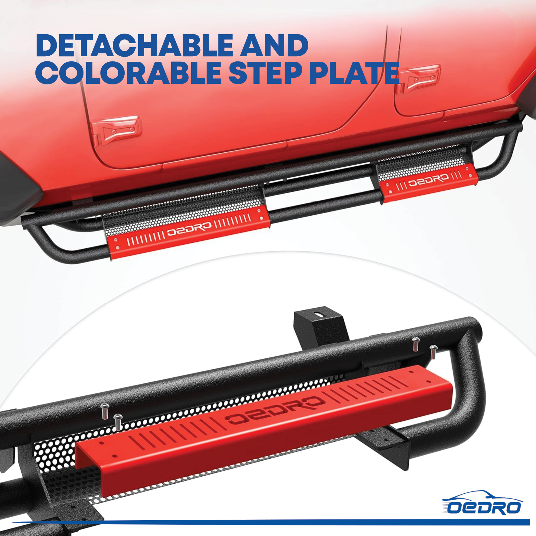 Side view of OEDRO Running Boards for 2019-2026 Chevy Silverado 1500 / GMC Sierra 1500 Double Cab; 2020-2026 Silverado/ Sierra 2500HD 3500HD double Cab.