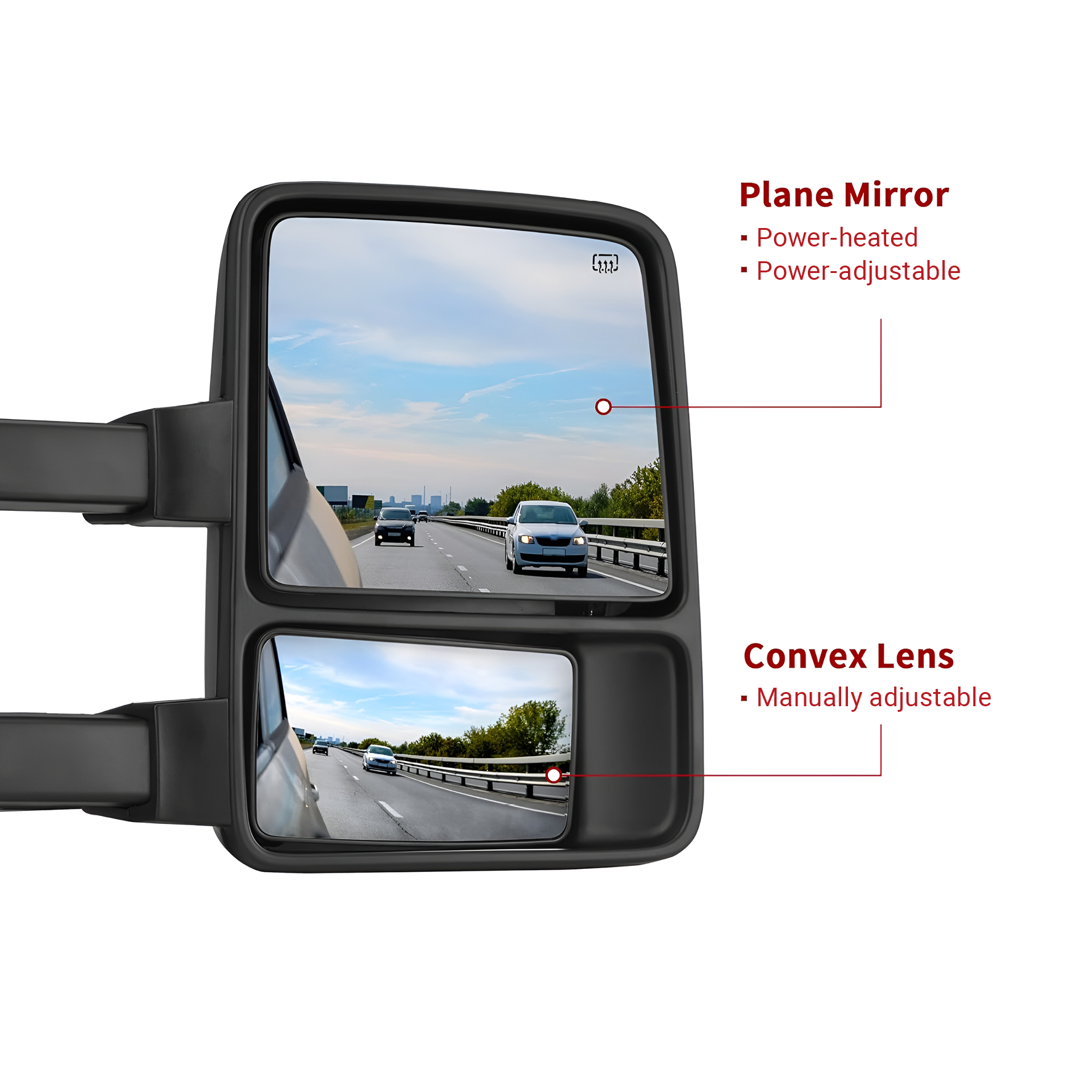 Perfit Zone Power Heated Towing Mirrors For Ford Super Duty F-250 To F-550 99-07 – Pair, Smoke Signal