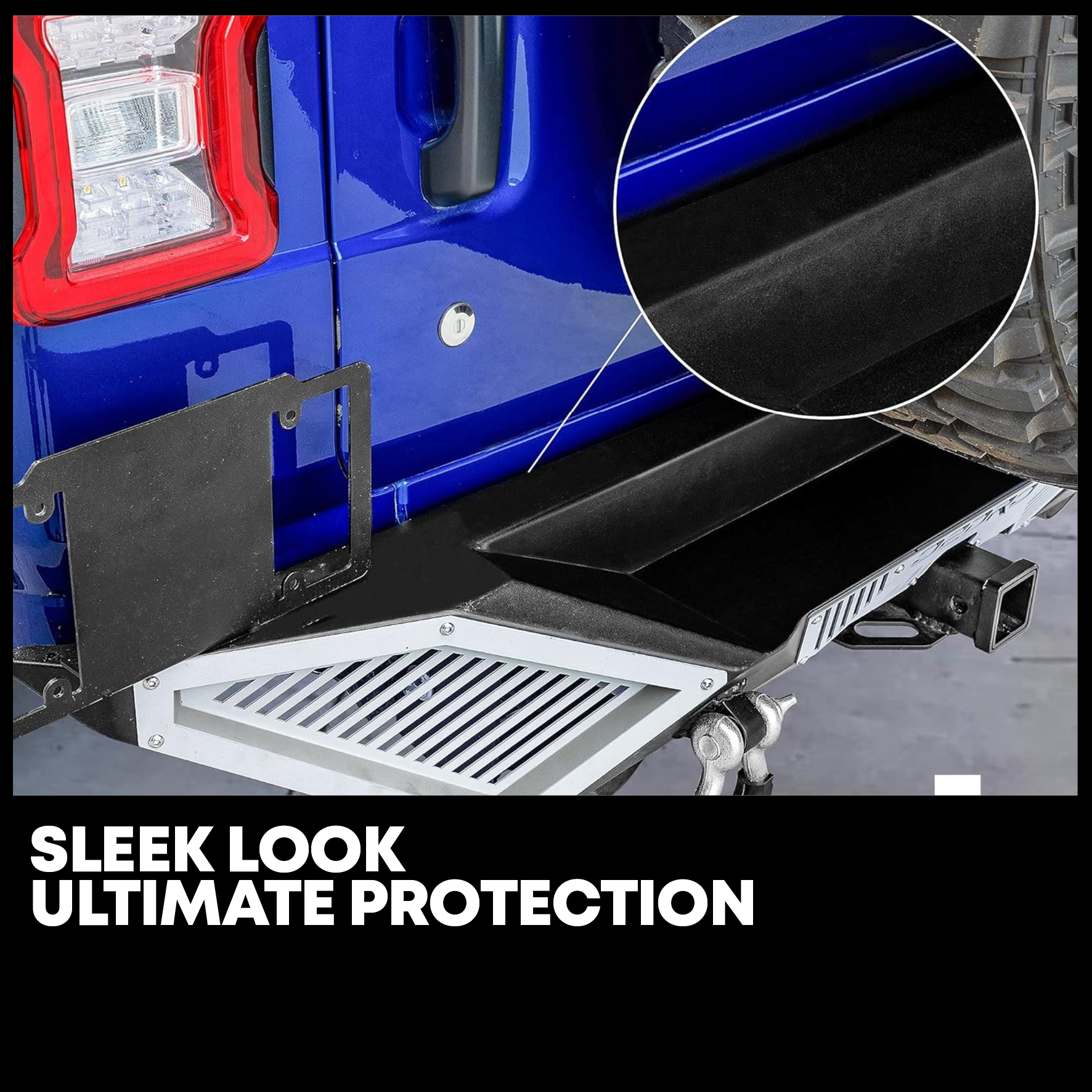 Side view of OEDRO Premium Rear Bumper for 2018-2025 Jeep Wrangler JL & JLU (2/4 Door) | Heavy-Duty Steel Design with 2" Hitch Receiver & D-Rings