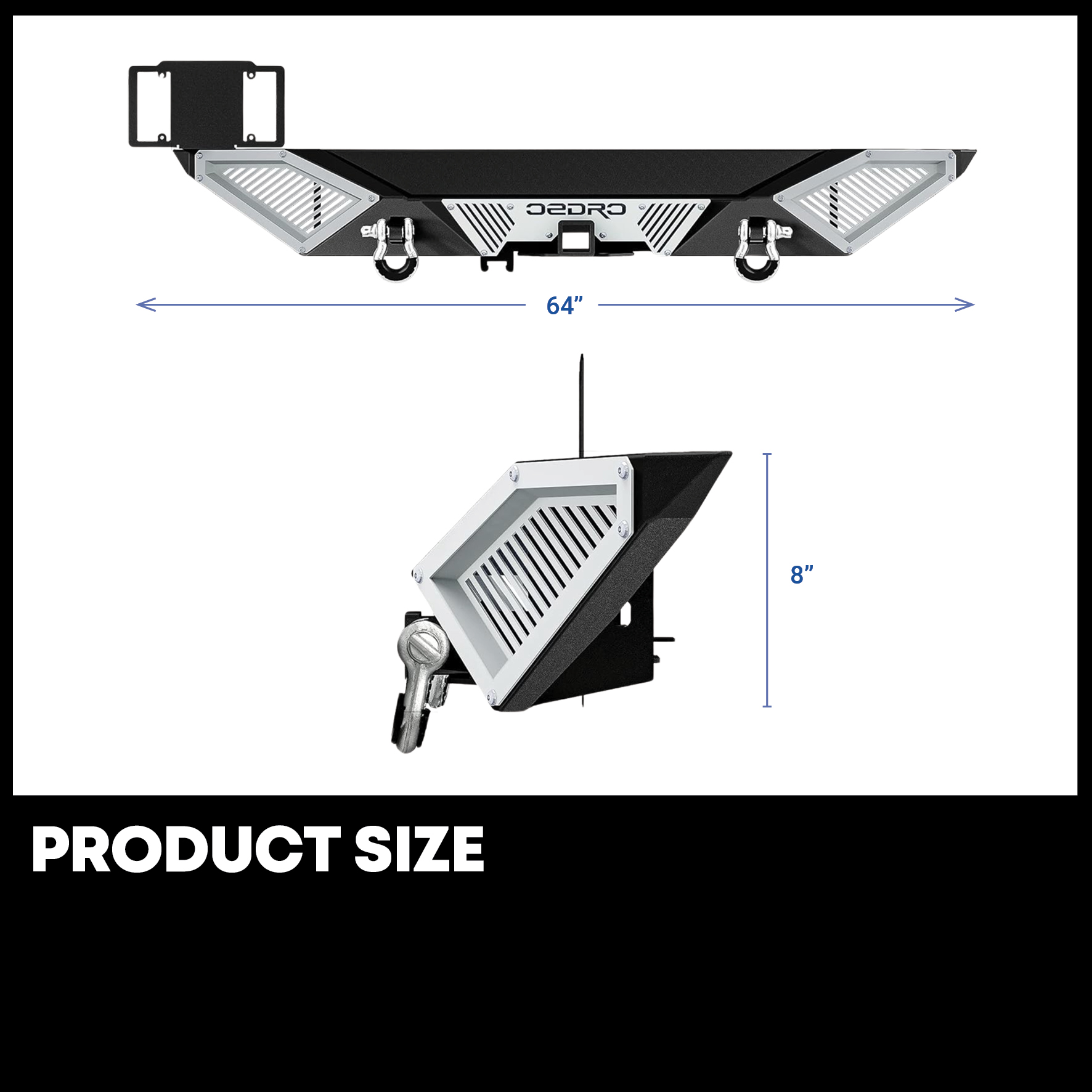 Side view of OEDRO Premium Rear Bumper for 2018-2025 Jeep Wrangler JL & JLU (2/4 Door) | Heavy-Duty Steel Design with 2" Hitch Receiver & D-Rings