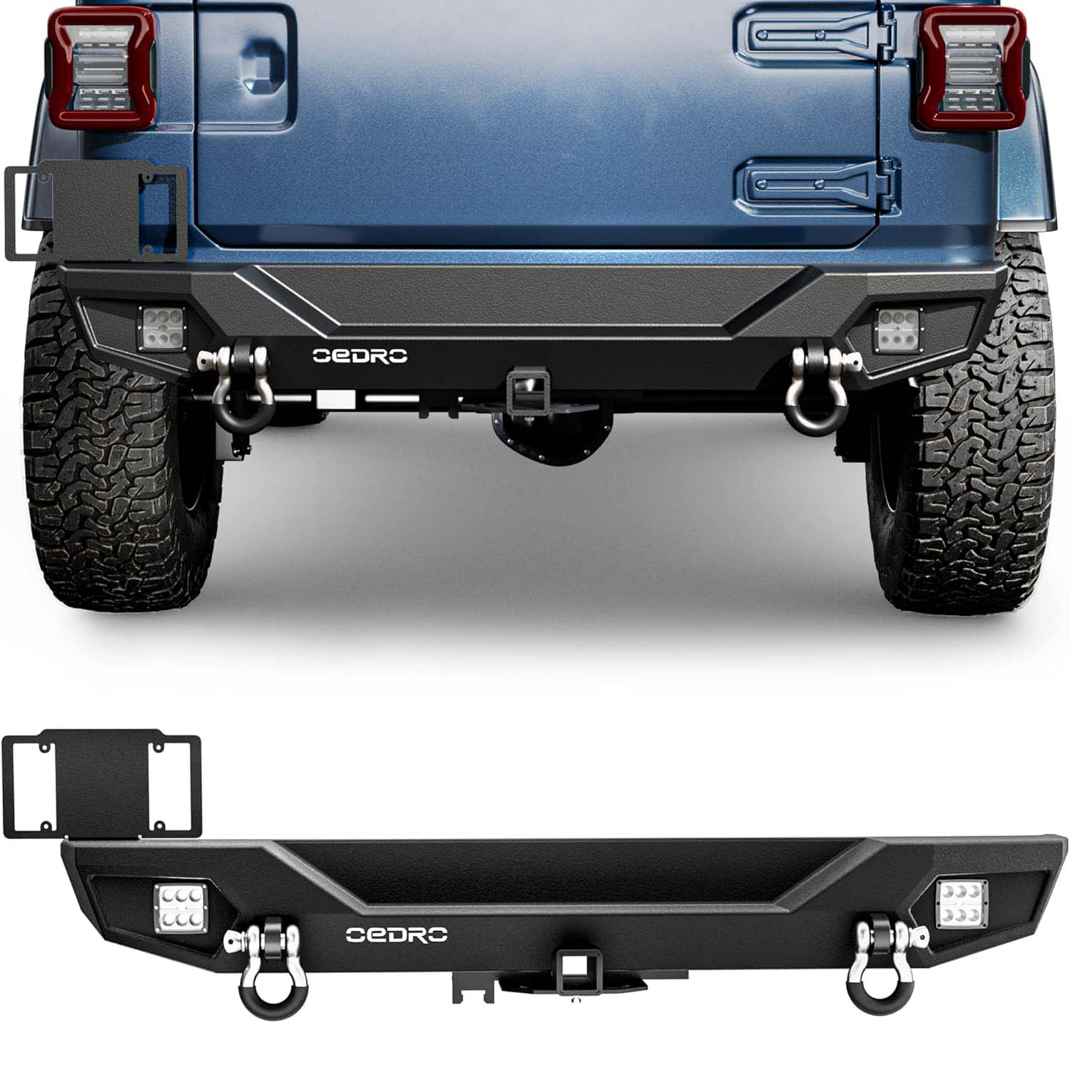 OEDRO Rear Bumper for 2018-2025 Jeep Wrangler JL, Rock Crawler Bumper with Hitch Receiver 2 x LED Lights & 2 x D-Rings (Not for JK)