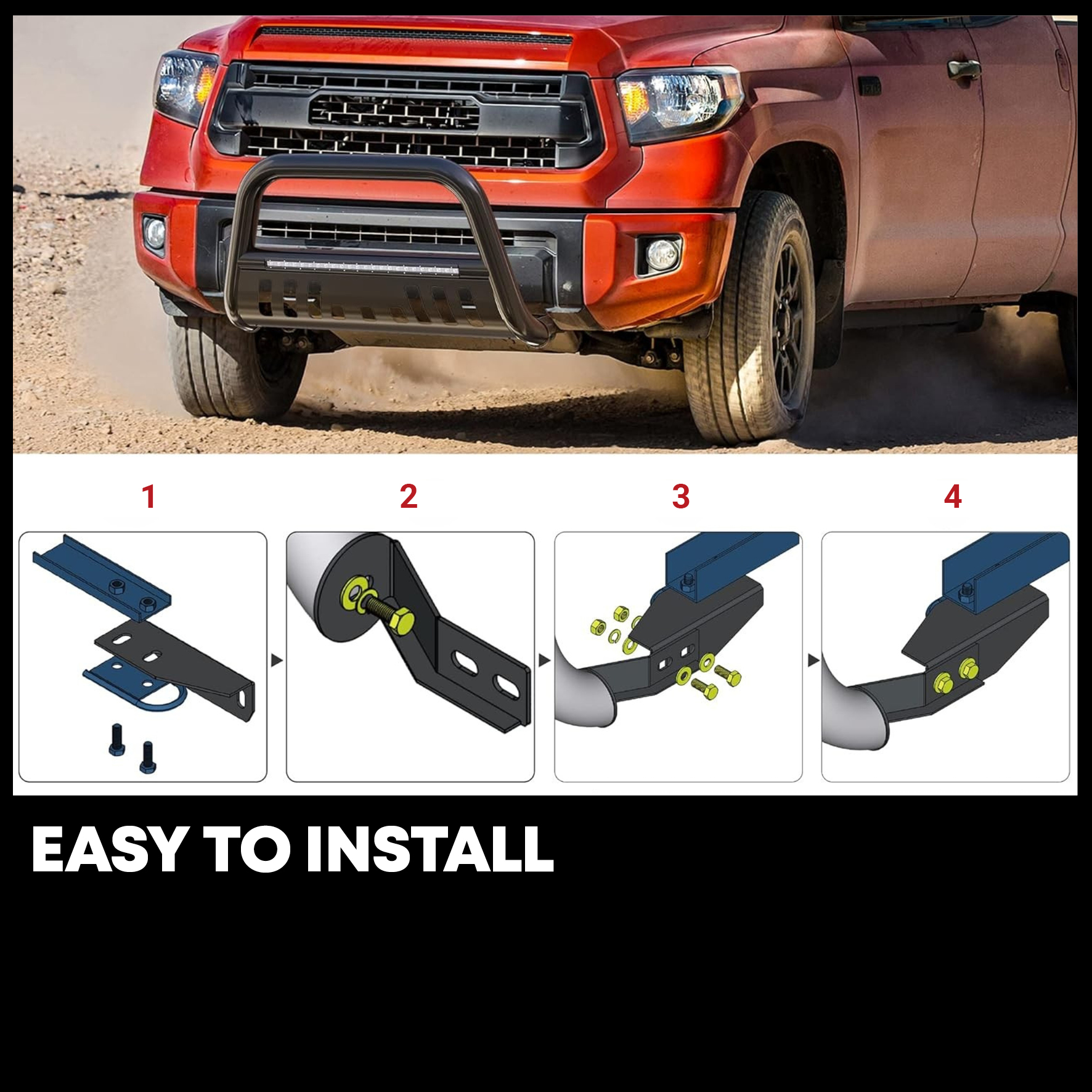 Side view of YITAMOTOR® Bull Bar Compatible for 2007-2021 Toyota Tundra/2008-2022 Sequoia w/LED Light Bar