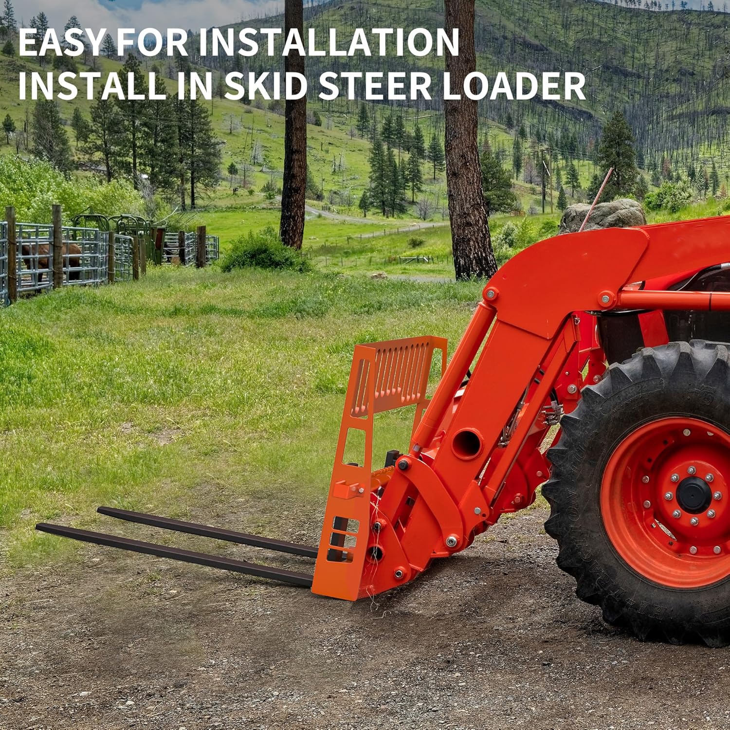 Side view of 4000LB Skid Steer Pallet Fork Attachment with 48" Blades | Quick Tach | YITAMOTOR