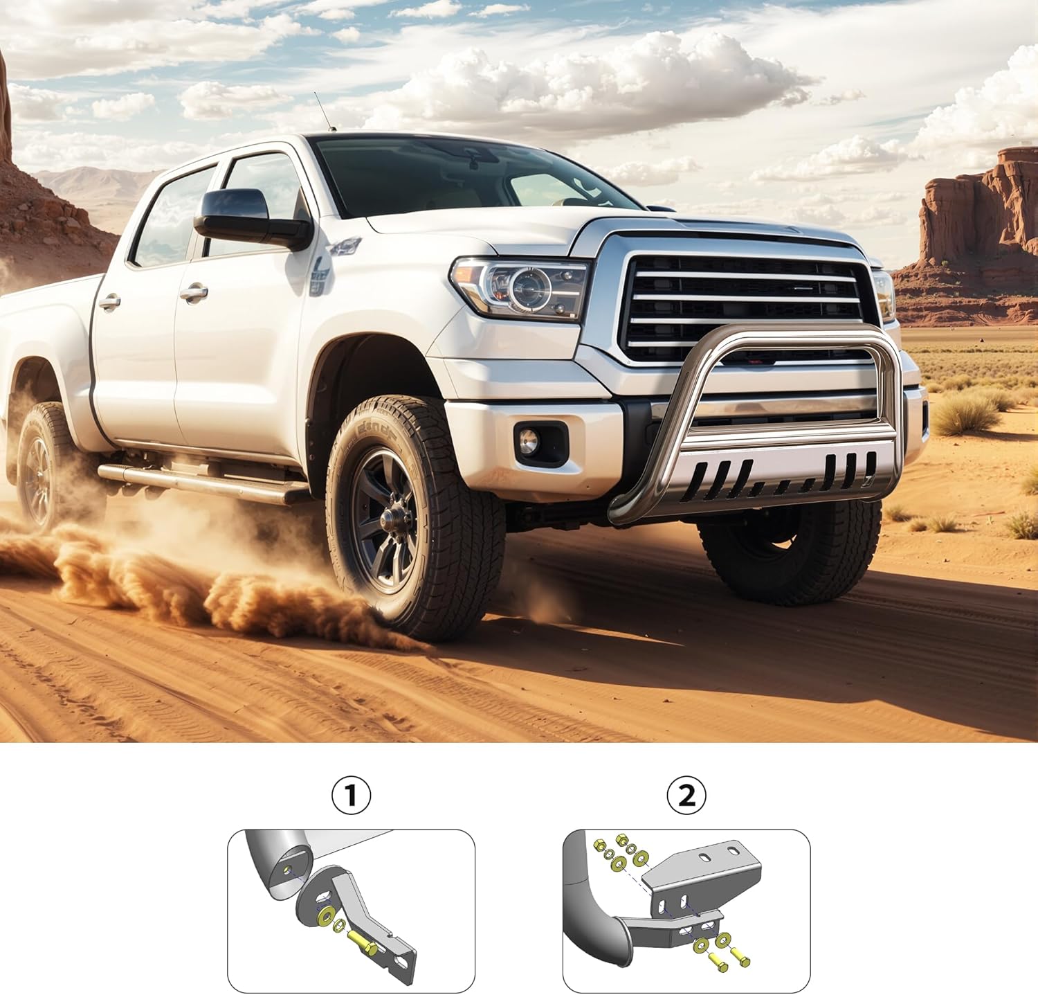 Side view of Chrome Bull Bar for Toyota Tundra & Sequoia | YITAMOTOR 3" Stainless Steel Grille Guard