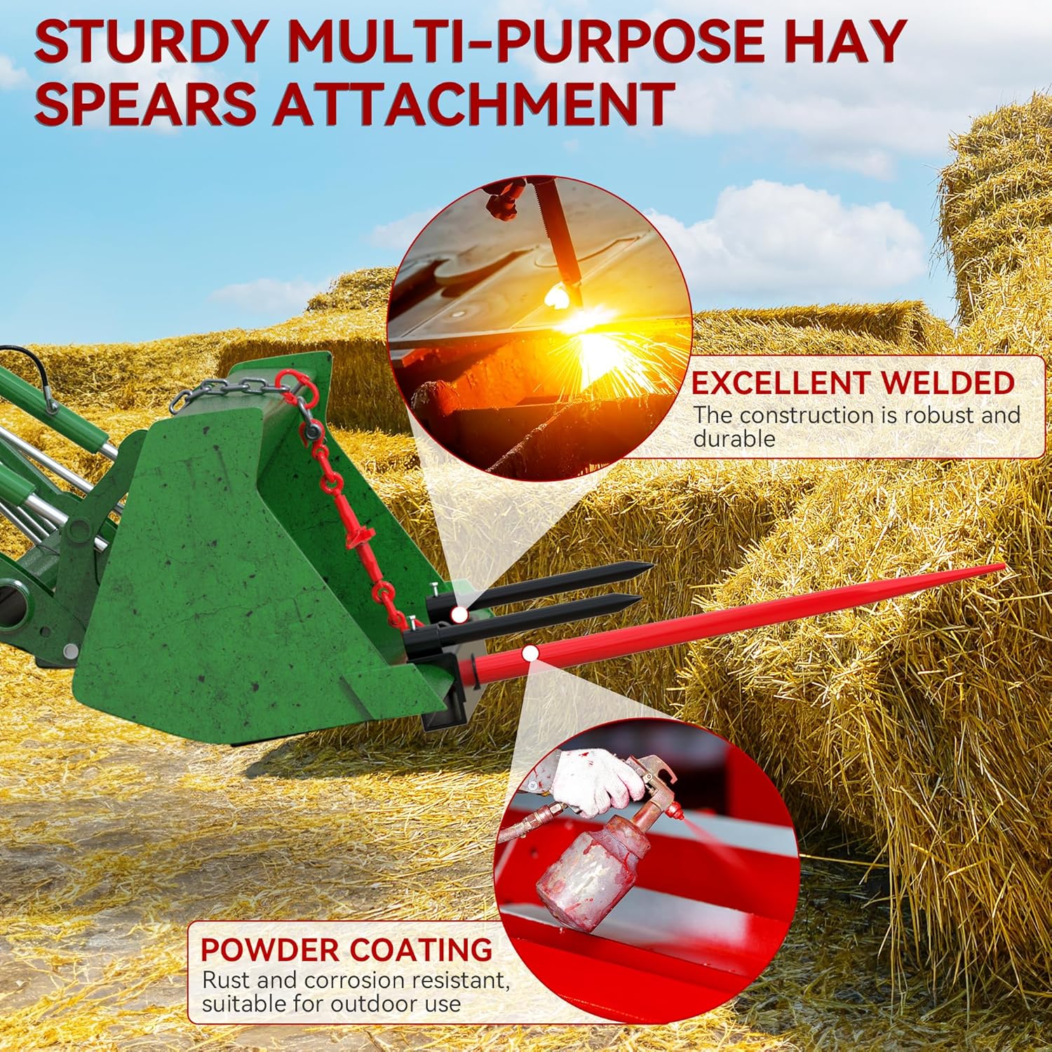 Side view of 39" Hay Spear Attachment for Skid Steer & Tractor Loader | 3000 LB Capacity | YITAMOTOR