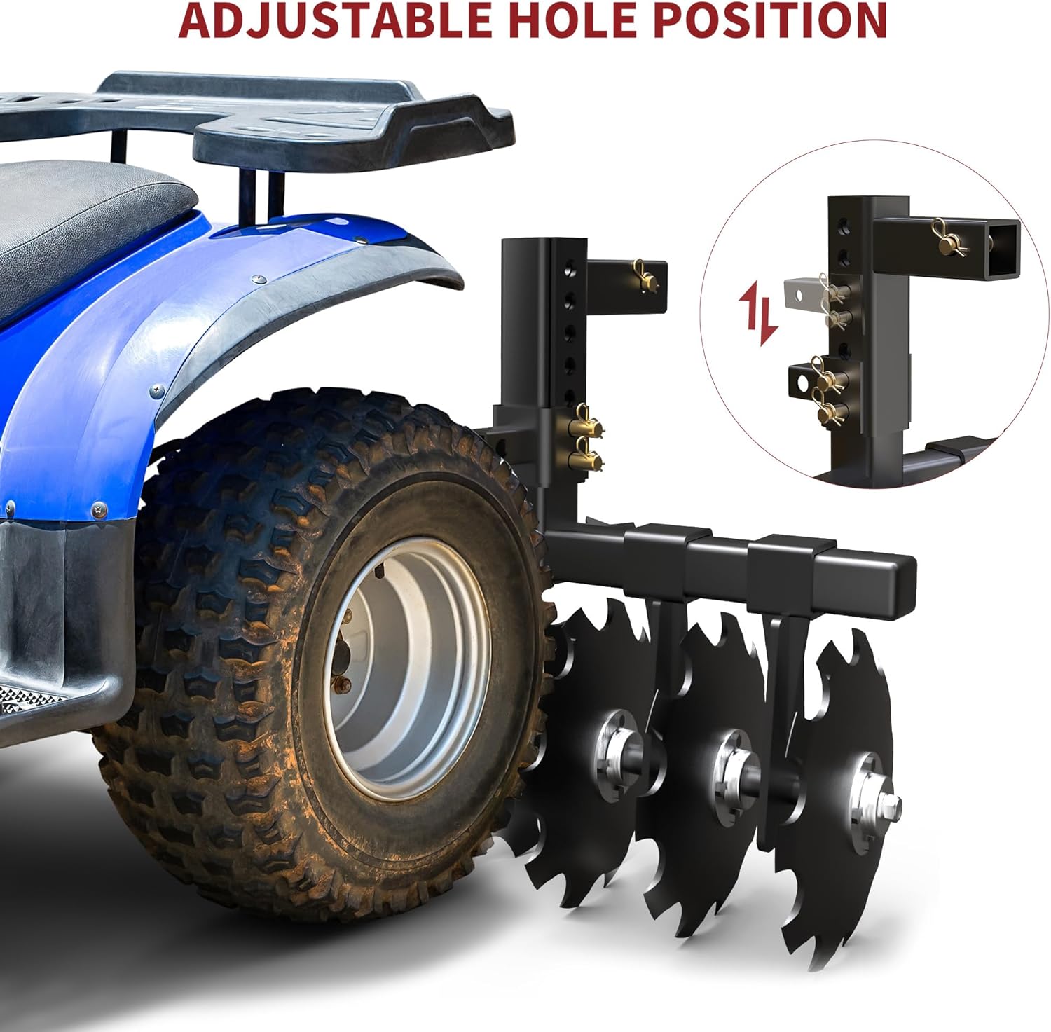 Side view of YITAMOTOR® 28" Width Disc Plow Harrow with Universal 2" Receiver Mount for ATV/UTV, Black