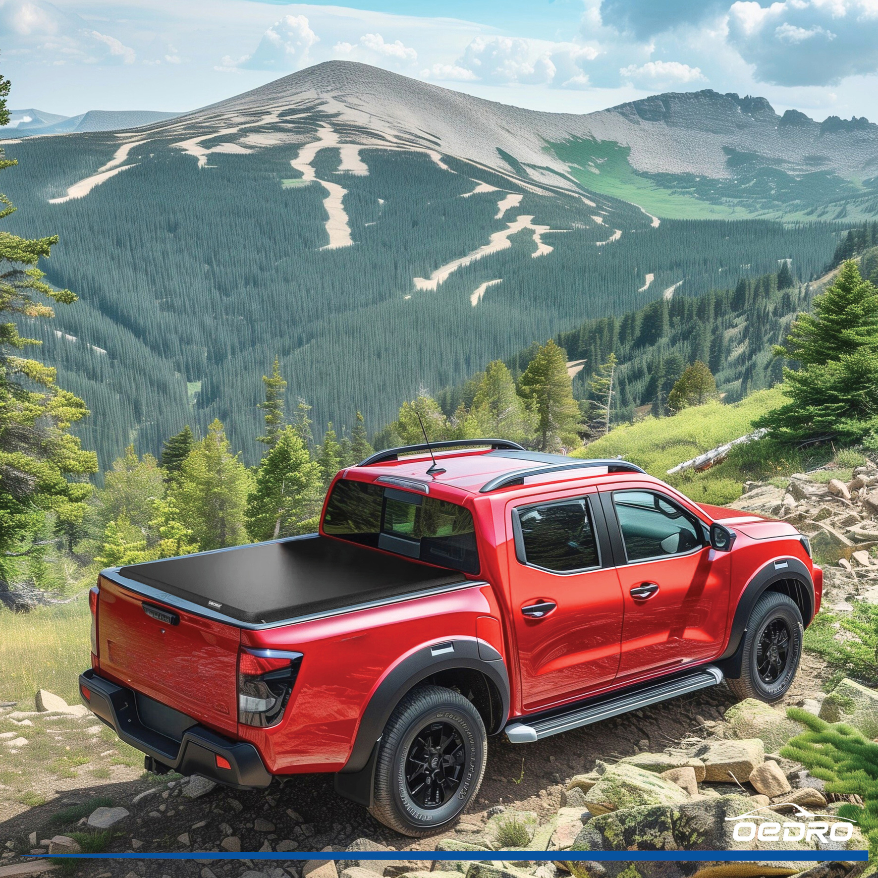 Side view of OEDRO 5Ft Soft Roll Up Truck Bed Tonneau Cover for 2005-2026 Nissan Frontier (ONLY for Models with Utili-Track System)