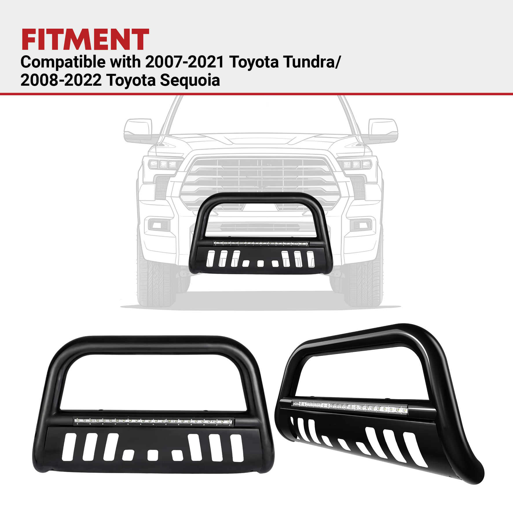 Side view of YITAMOTOR® Bull Bar Compatible for 2007-2021 Toyota Tundra/2008-2022 Sequoia w/LED Light Bar