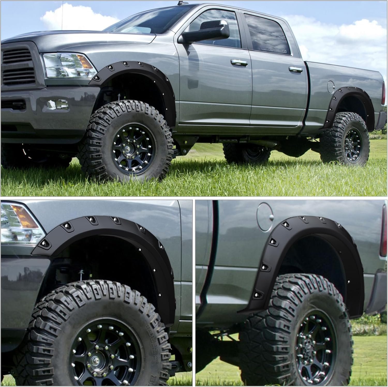Side view of Smooth Fender Flares for 2019–2023 Ram 2500/3500 | Bolt-Riveted Style | YITAMOTOR