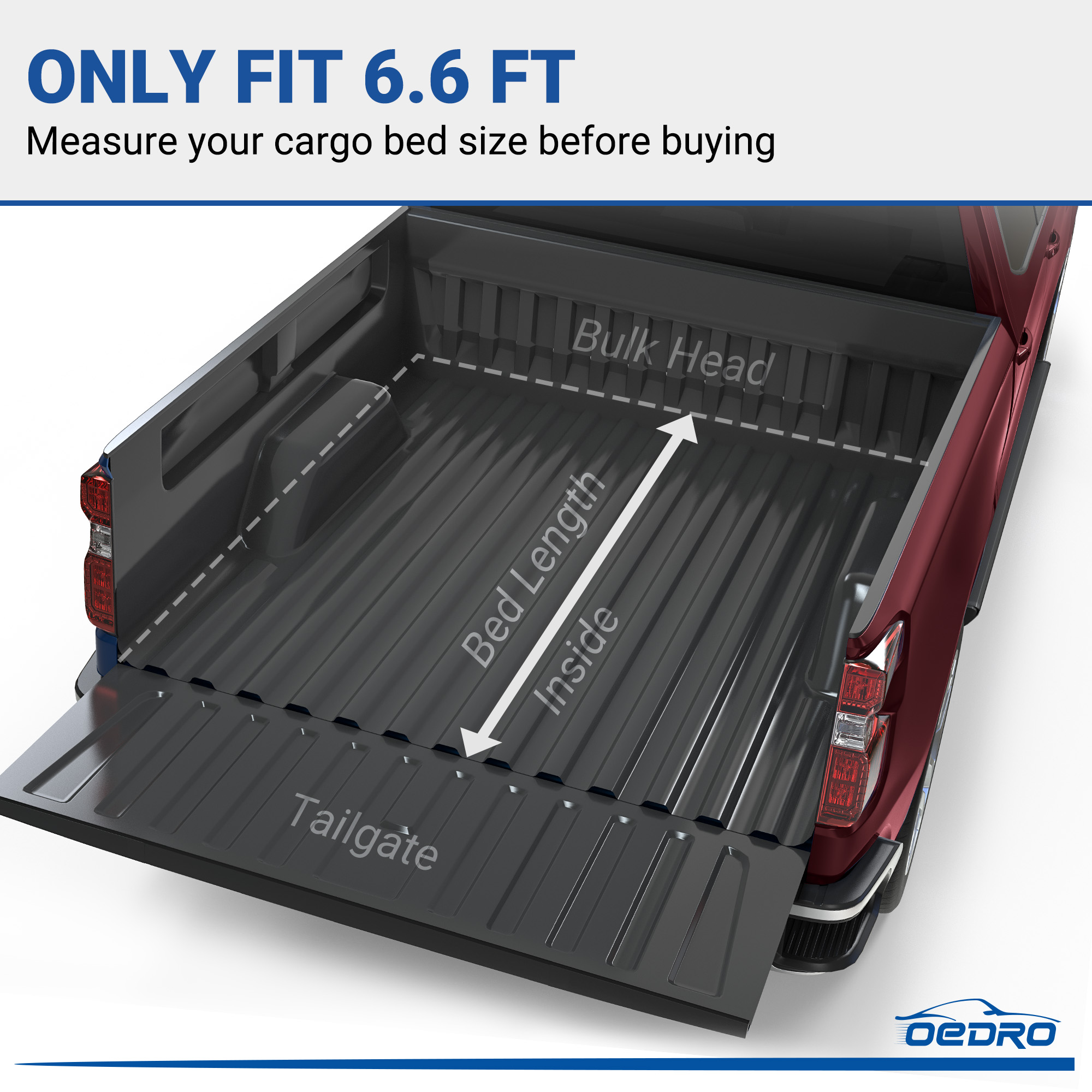 Side view of OEDRO Soft Tri-Fold Tonneau Cover Fit for 2019-2026  Chevy Silverado 1500 / GMC Sierra 1500 New Body Style, Designed to Accommodate Fleetside 6.6ft