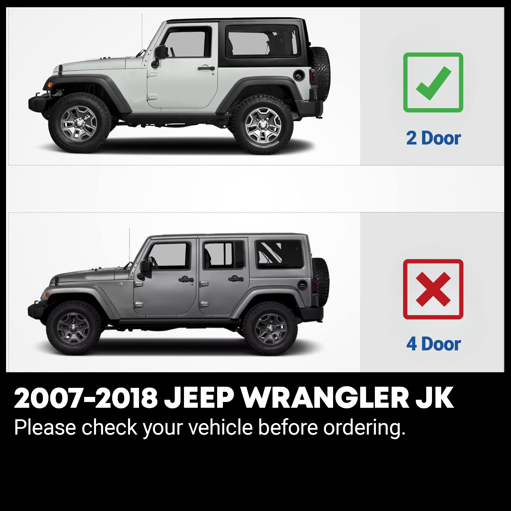Side view of OEDRO 6" Running Boards for 2007-2018 Jeep Wrangler JK 2 Door, Black Red Powder Coated Nerf Bar