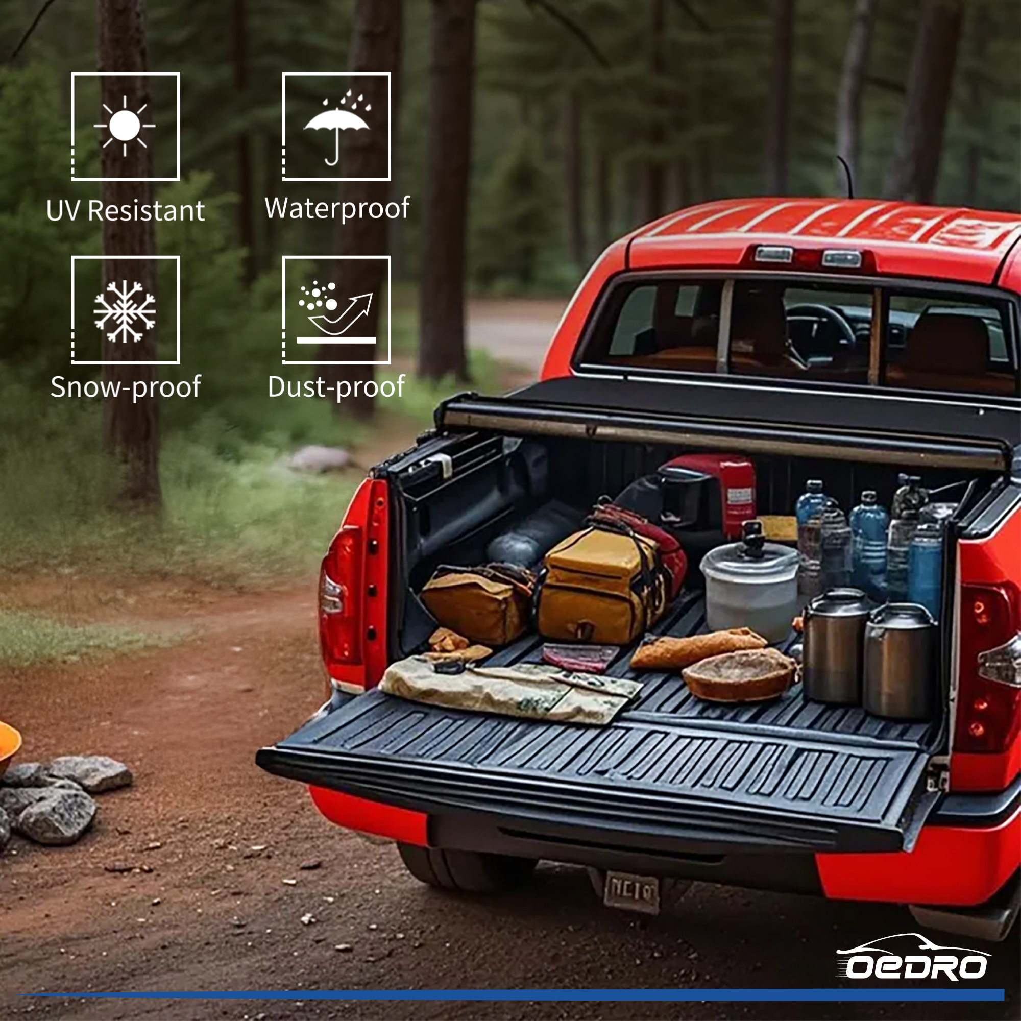 Side view of OEDRO 5.5FT Soft Roll Up Truck Bed Tonneau Cover for 2022-2026 Toyota Tundra(Excl.Trail) with Deck Rail System