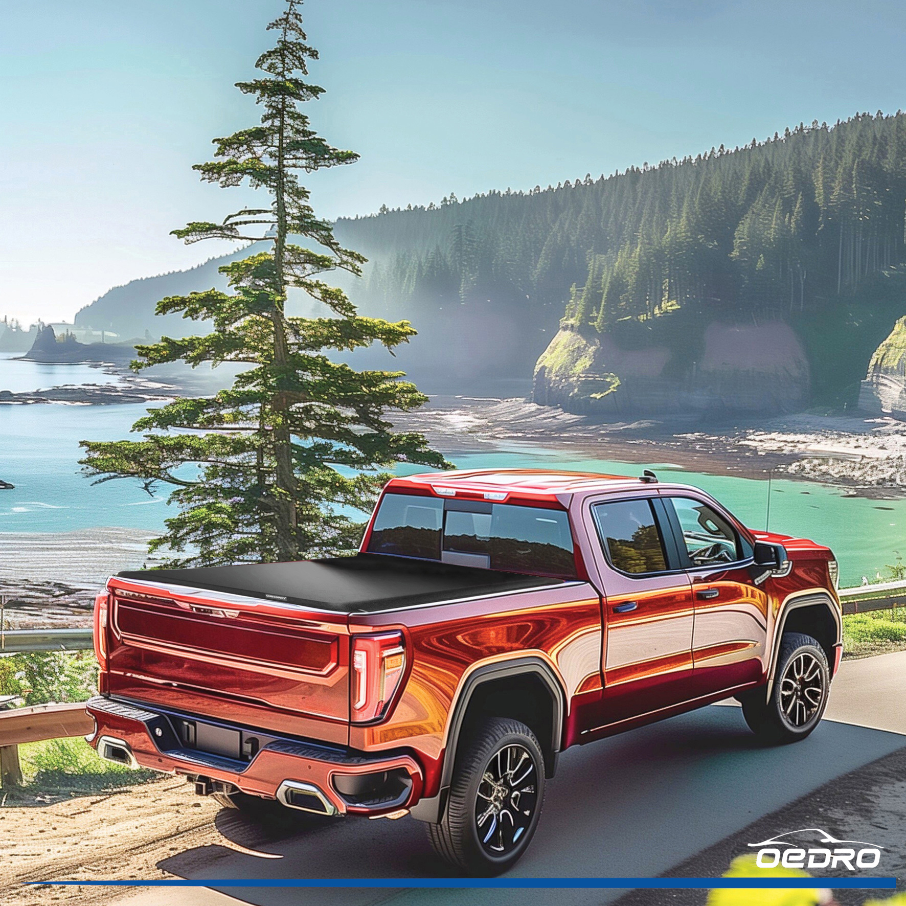 Side view of OEDRO Soft Roll Up Truck Bed Tonneau Cover Compatible with 2019-2026 Chevy Silverado 1500 / GMC Sierra 1500 New Body Style