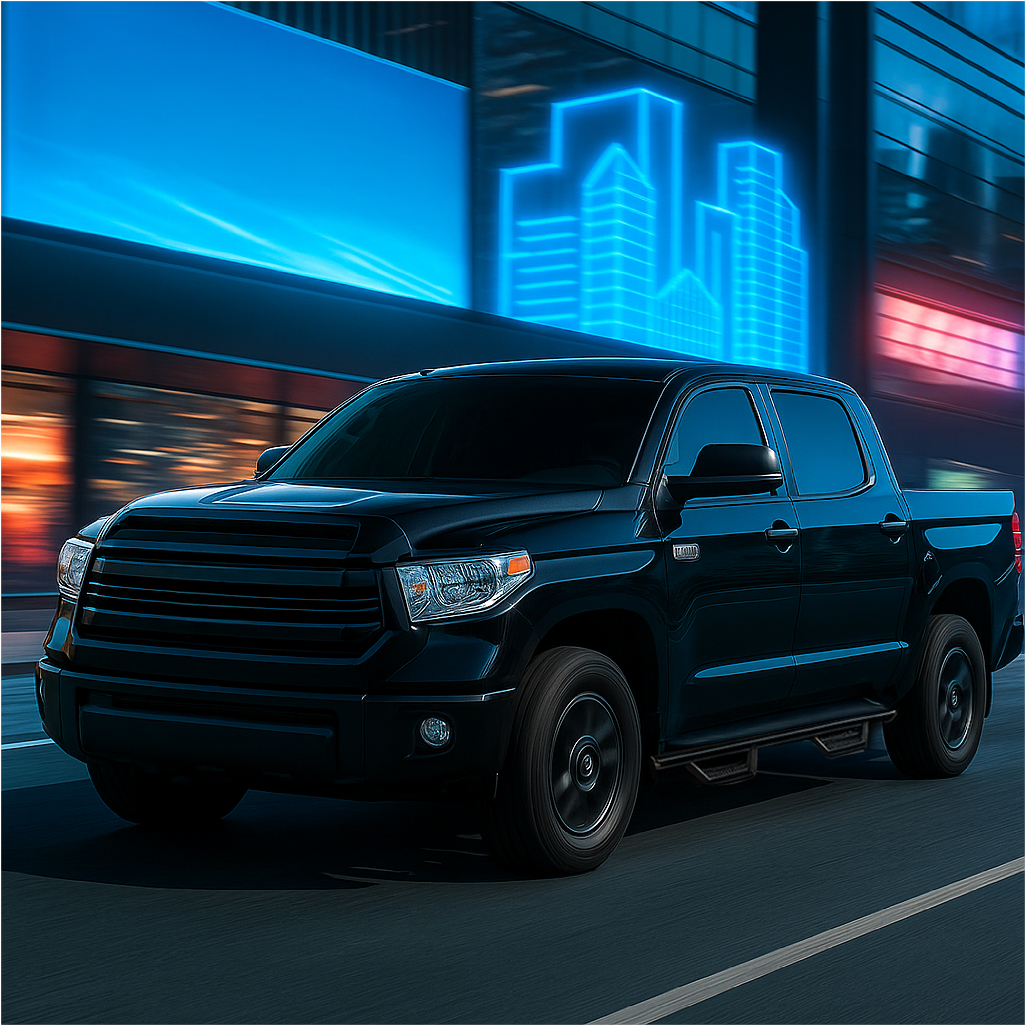 Side view of Running Boards Replacement for 2022-2026 Toyota Tundra CrewMax Cab, Carbon Steel Side Steps Nerf Bars Rails (Only for Truck w/ 2X 3/4 Size Rear Doors)