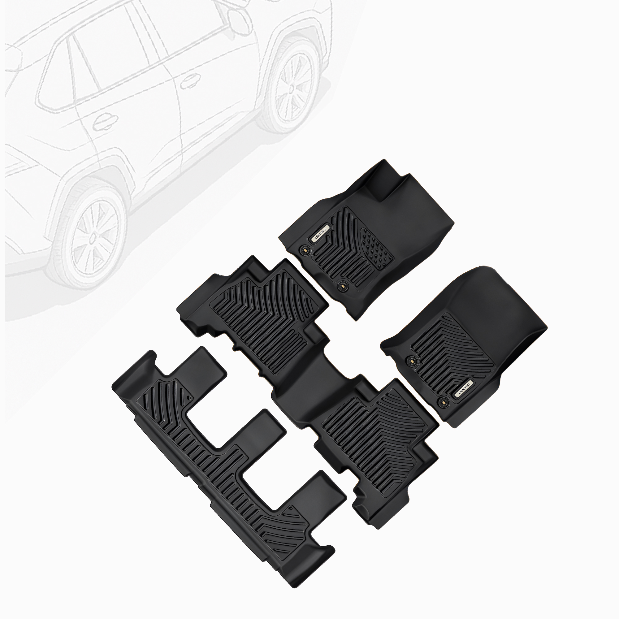 Side view of OEDRO Floor Mats for 2013-2024 Toyota 4Runner, Includes 1st and 2nd 3rd Row Full Set Liners