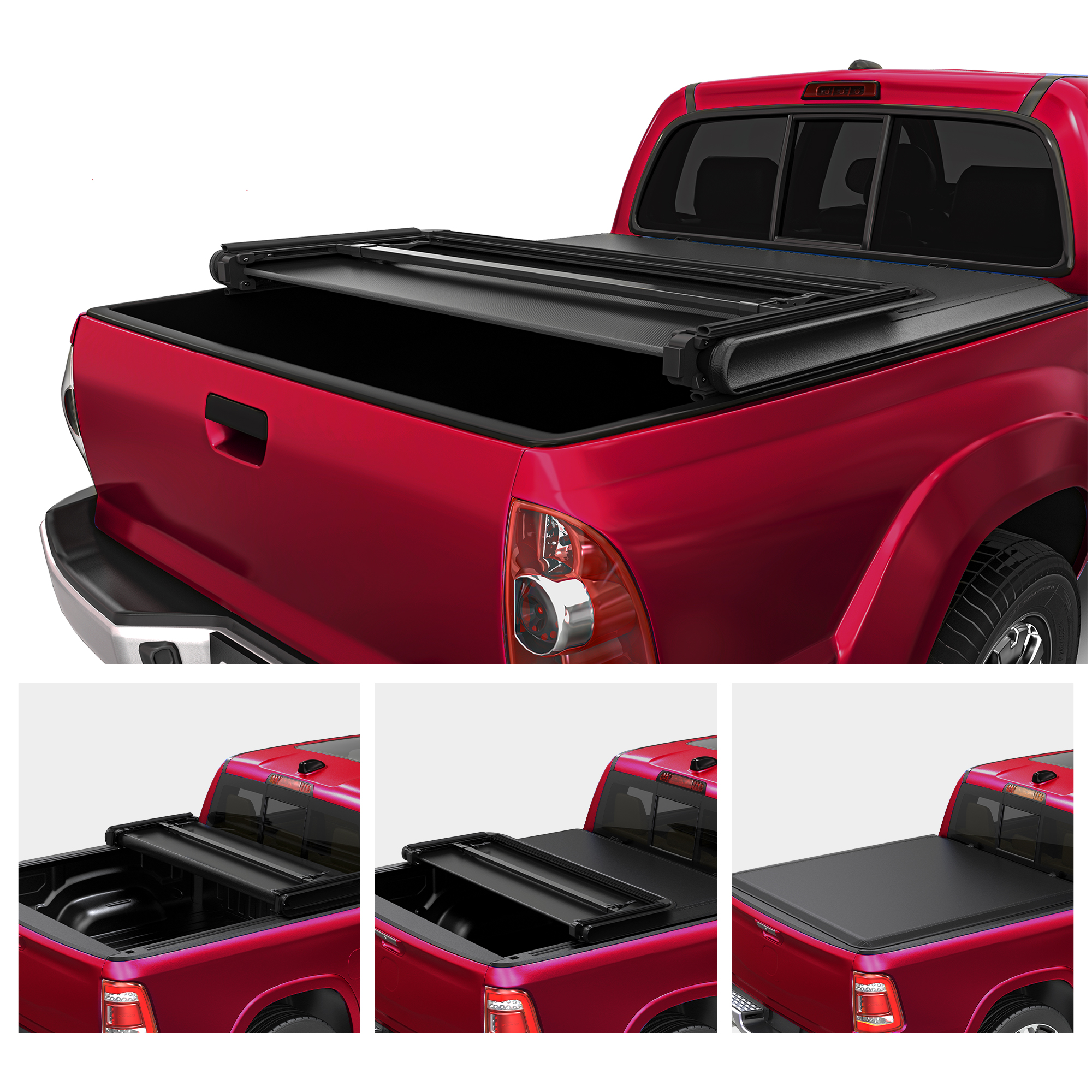 Side view of OEDRO 4.5FT Soft Tri-fold Truck Bed Tonneau Cover Compatible with 2022-2026 Ford Maverick, Styleside 4.5 Feet Bed