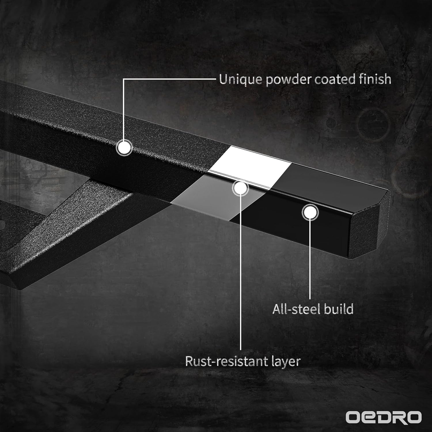 Side view of OEDRO Running Boards Steps Compatible with Chevy Colorado/GMC Canyon 2015-2026 Crew Cab - Drop Side Step Rails - Dual Stage Textured Black Powder Coat