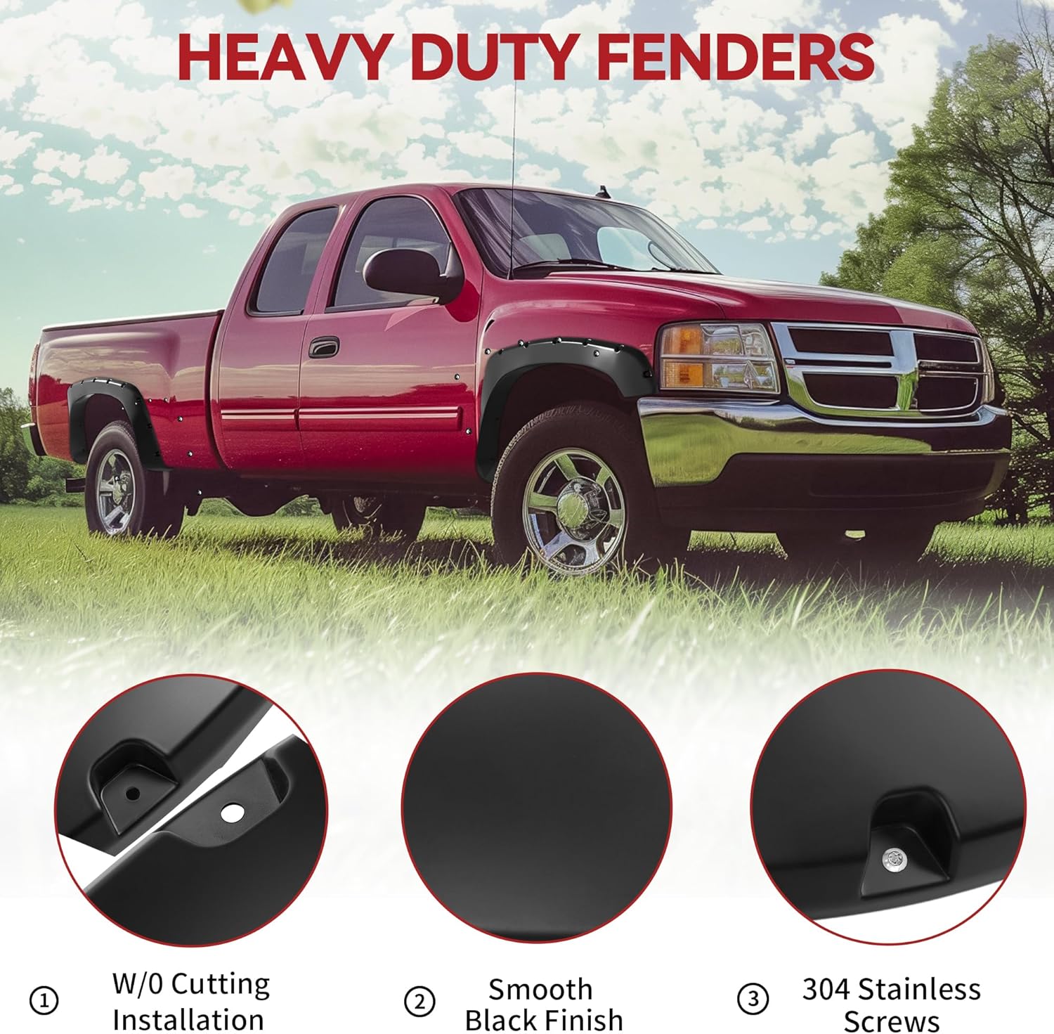 Side view of YITAMOTOR® Fender Flares Kit Compatible for 1999-2006 Chevy Silverado GMC Sierra (Incl. 2007 Classic Models), Textured Matte Black Finish Front Rear W