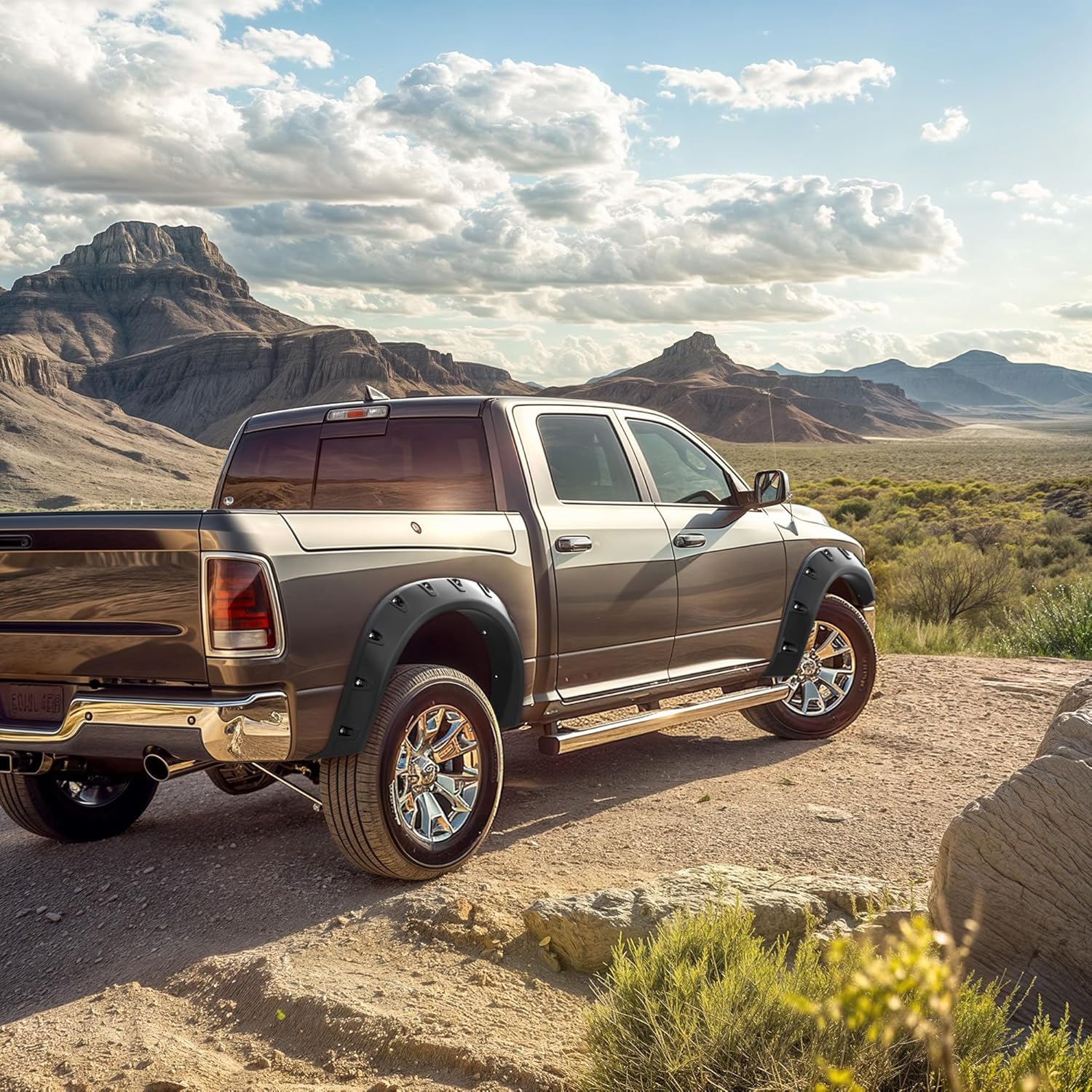 Side view of YITAMOTOR® 09-18 Dodge RAM 1500 |19-24 Ram 1500 Classic (Exclude R/T Models) Front Fender Flares-4 Piece
