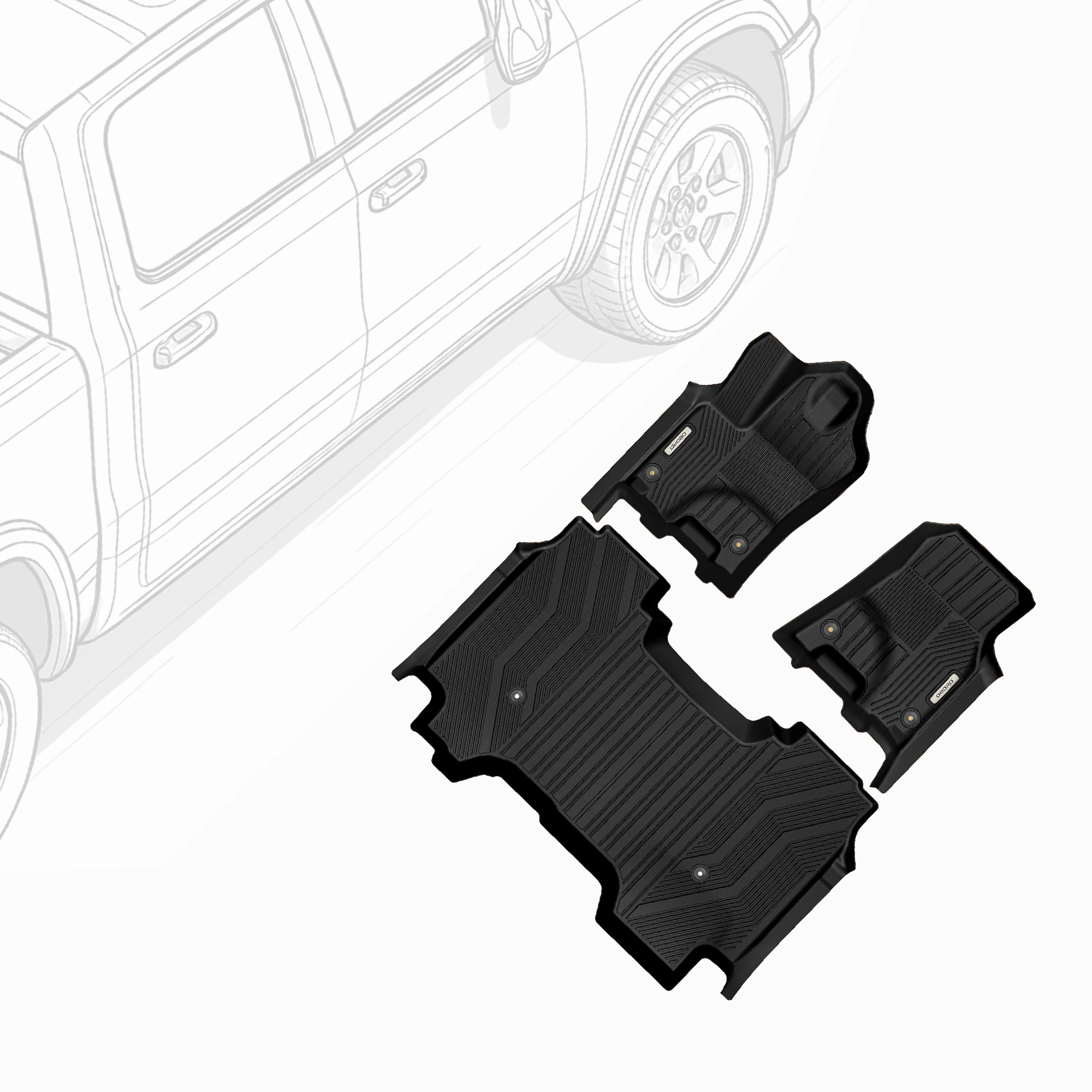 Side view of TPE Floor Mats Compatible with 2025 2026 Dodge Ram 1500 Crew Cab Without Rear Under-Seat Storage, All-Weather Custom Fit Liners, Front & Rear Full Set