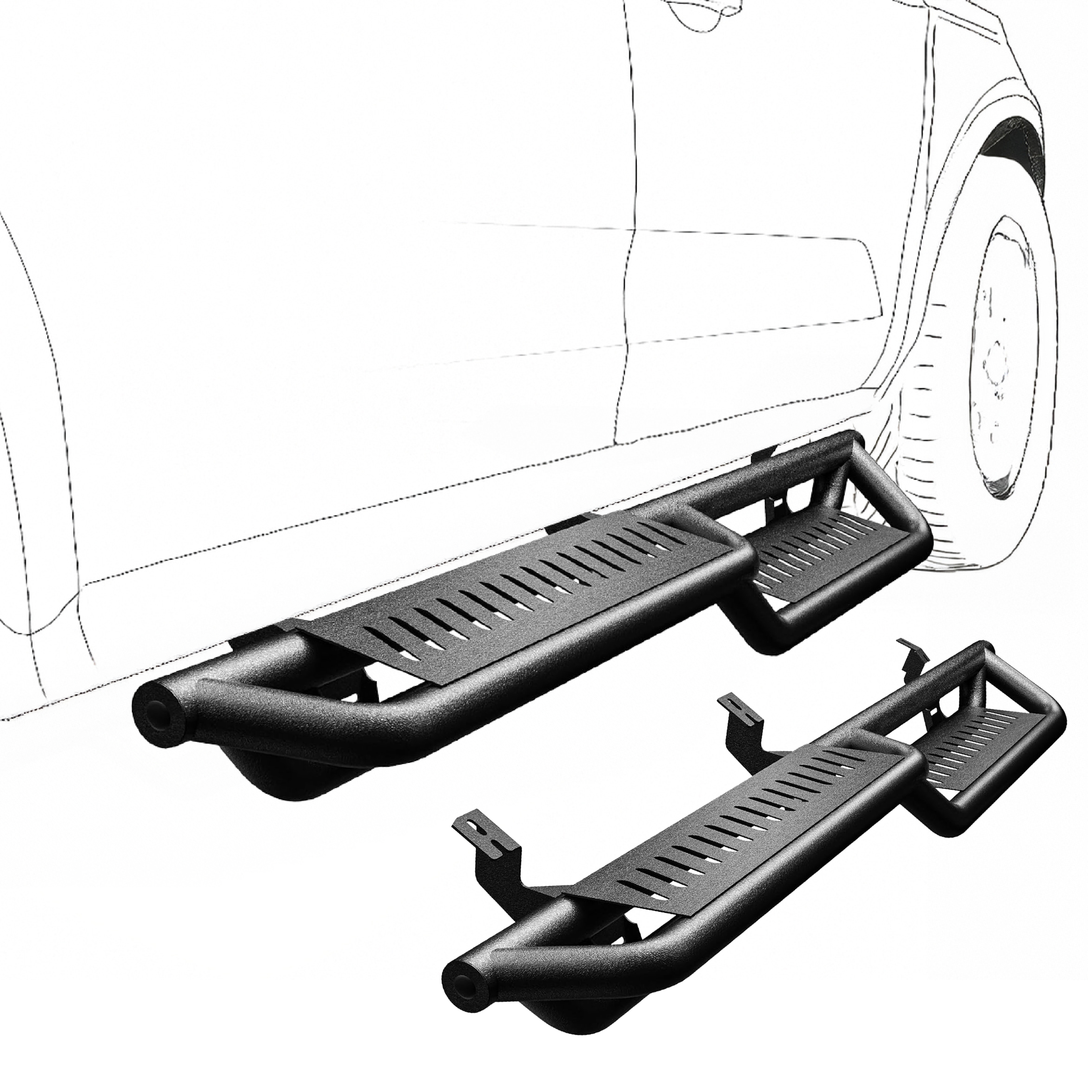 thumbnail image 2 of TAC Side Step Rails For 2005-2023 Toyota Tacoma Double Cab - Textured Black, Oval, 3-Year Warranty 2 of 6
