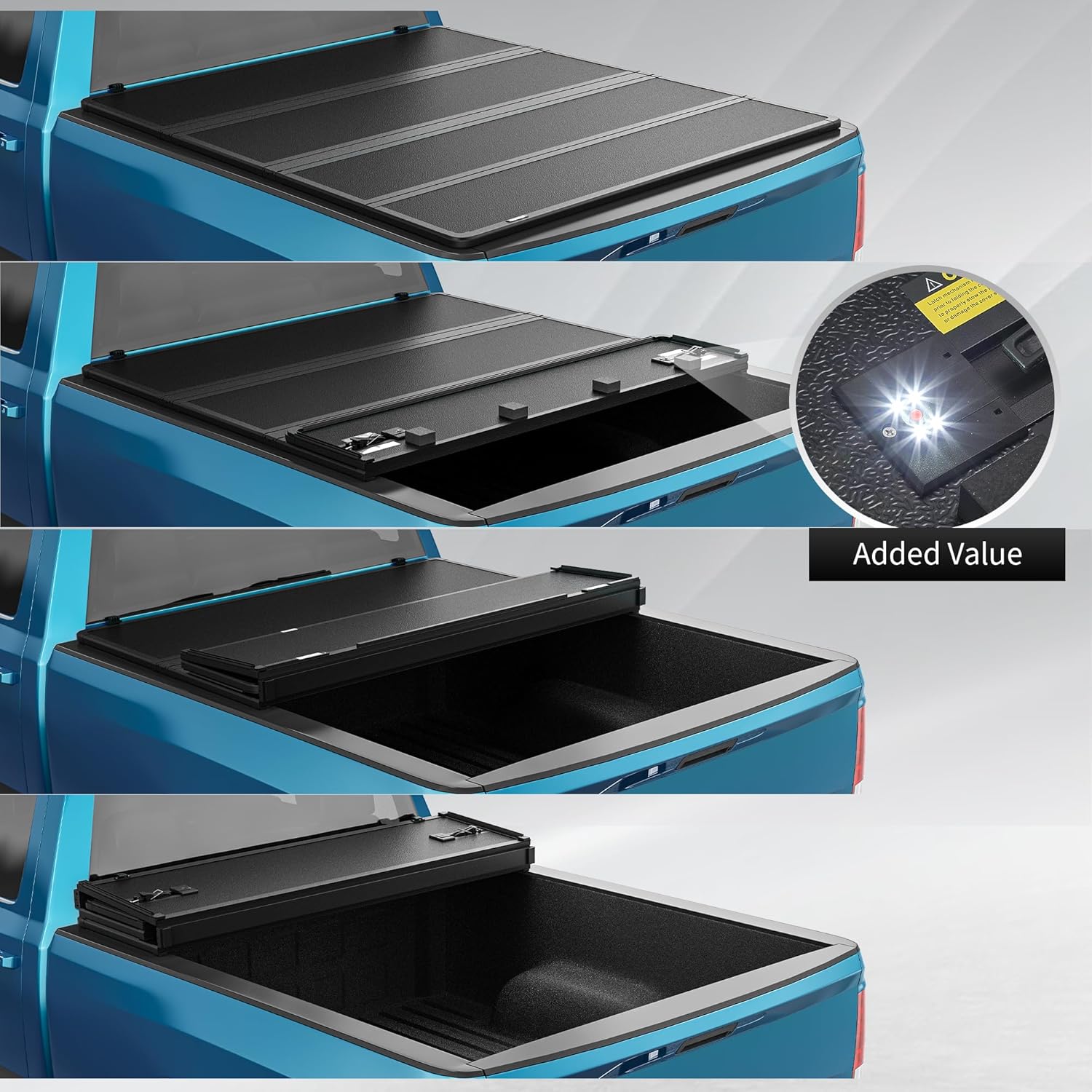 thumbnail image 2 of 4-Fold Soft Tonneau Cover For 2015-2025 Ford F-150 SuperCrew 6.5FT Bed - With LED Lamp 2 of 6