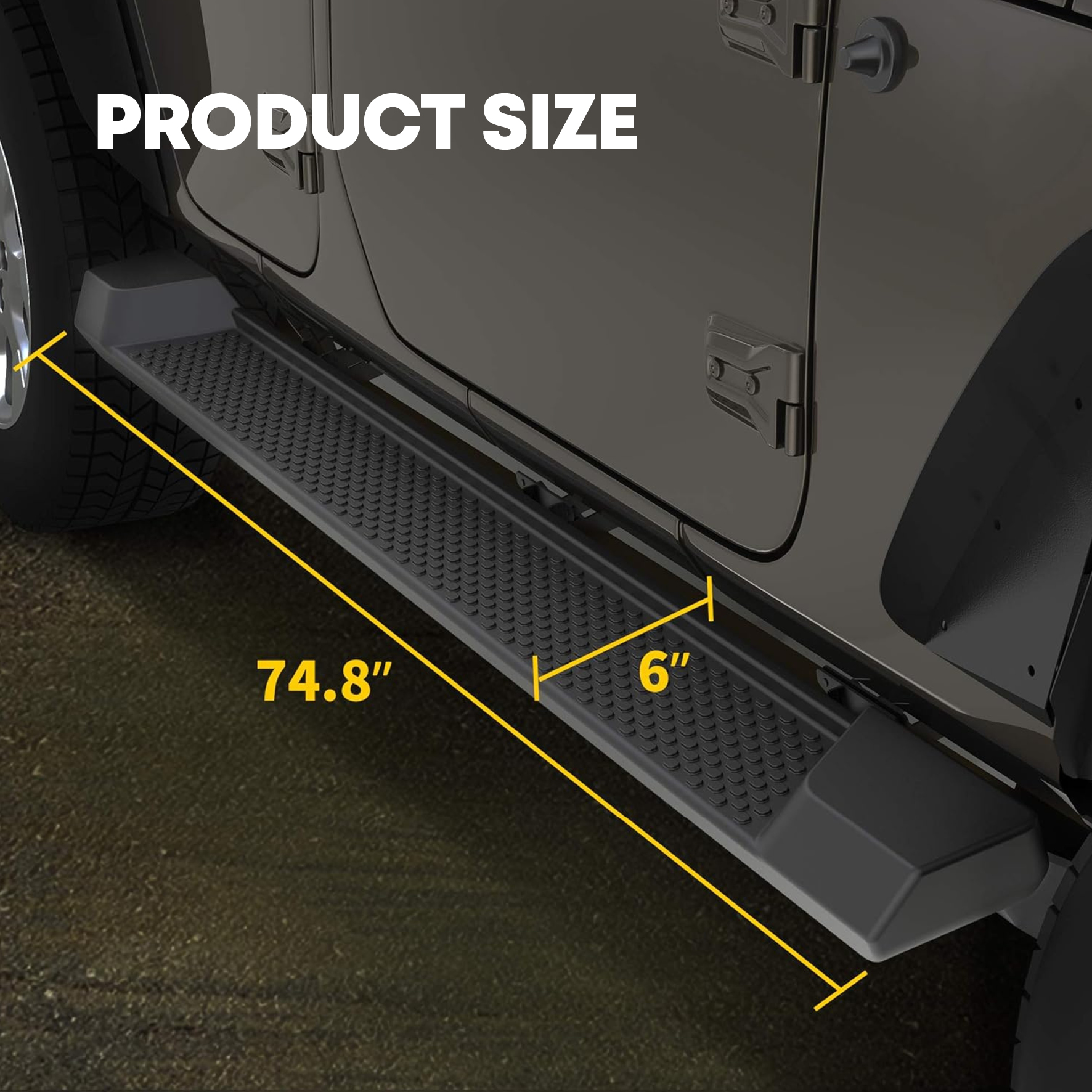 Side view of 6 inches OE Style Running Boards, Side Steps Compatible for 2018-2026 Jeep Wrangler JL 4-Door Black, Nerf Bars (Excl JK Model)