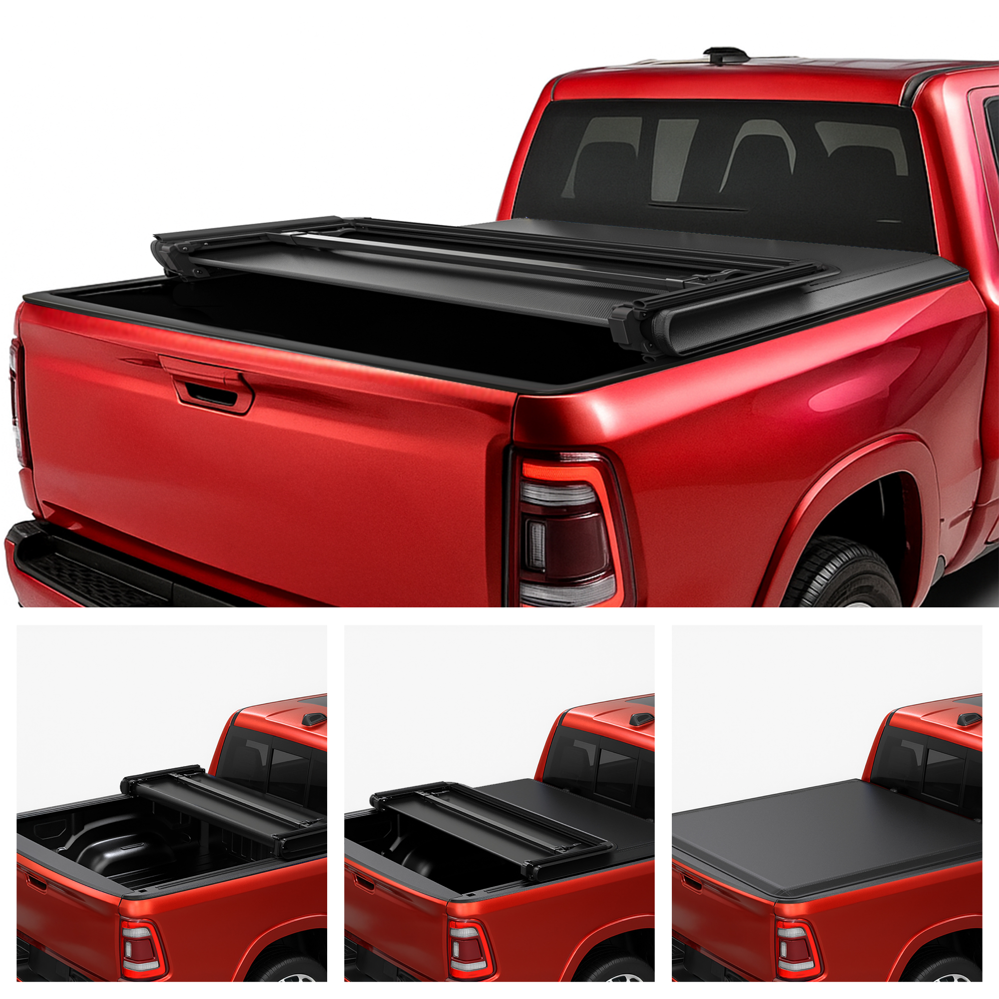 Side view of OEDRO 5.6Ft Soft Tri Fold Truck Bed Tonneau Cover for 2009-2025 Dodge Ram 1500 (Inclu. Classic & New Models ) w/o Ram Box