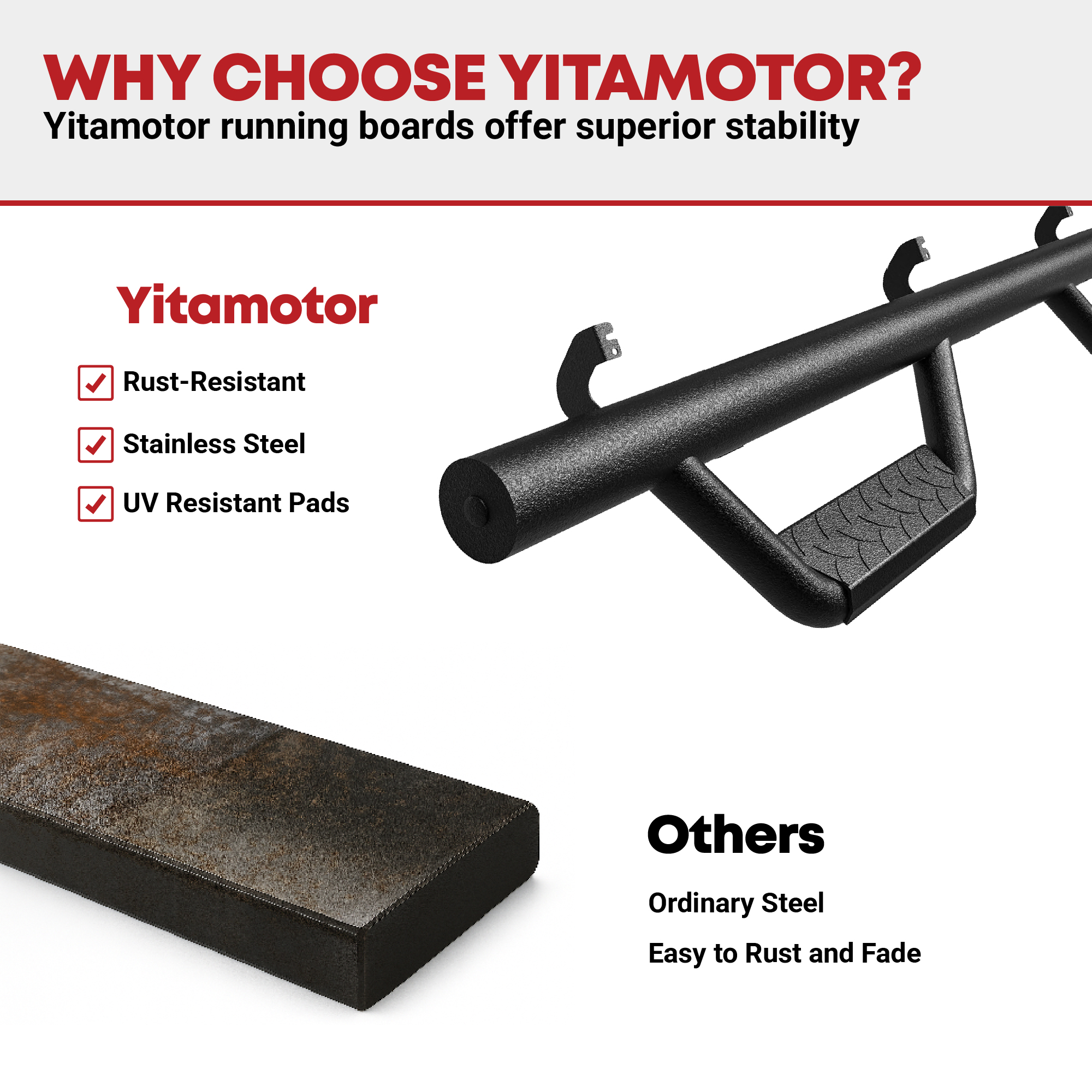 Side view of Running Boards Replacement for 2022-2026 Toyota Tundra CrewMax Cab, Carbon Steel Side Steps Nerf Bars Rails (Only for Truck w/ 2X 3/4 Size Rear Doors)