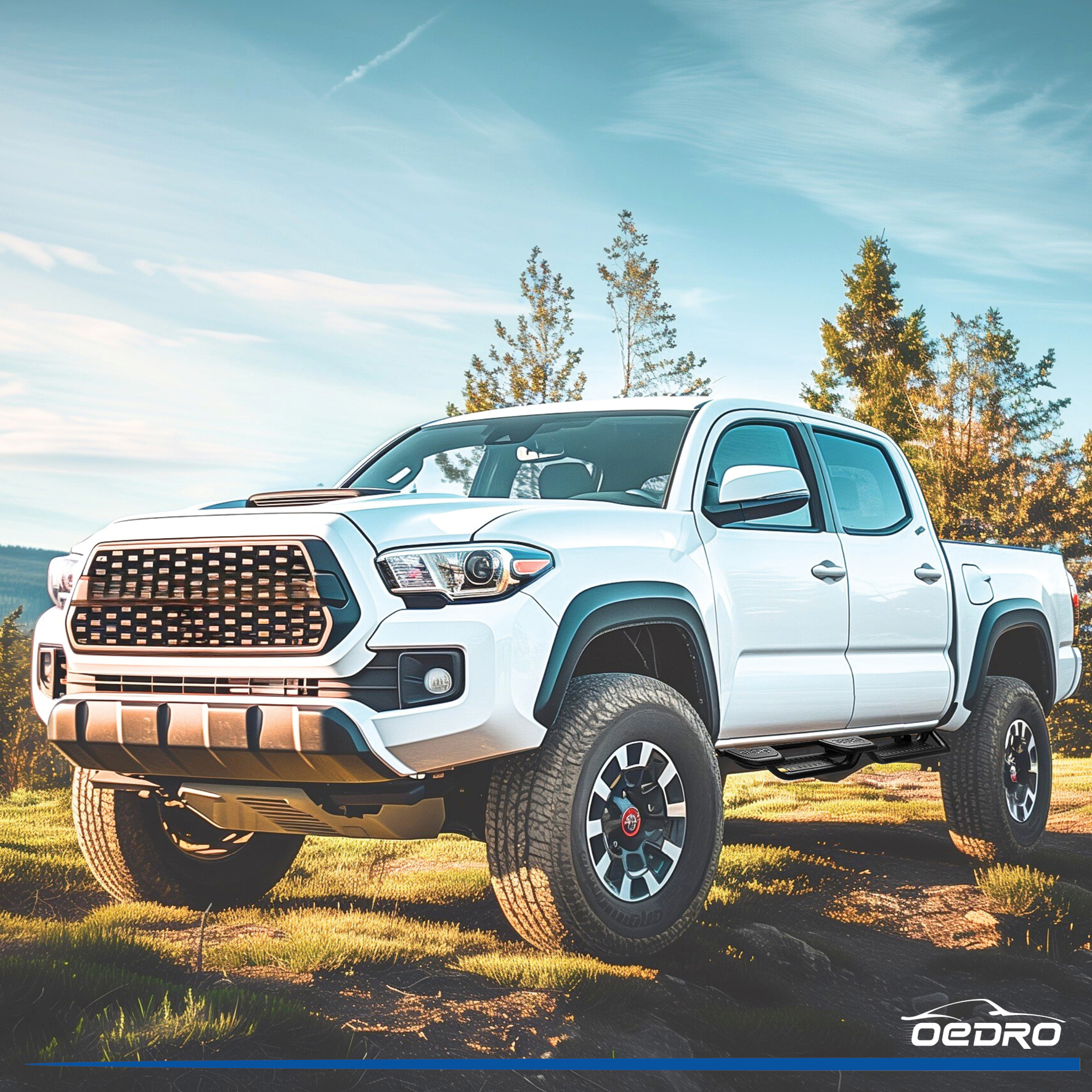 Side view of OEDRO 6" Running Boards Steps Dual Convex Nerf Bars for 2005-2023 Toyota Tacoma Double Cab/Crew Cab(4-doors Size=1:0.75)