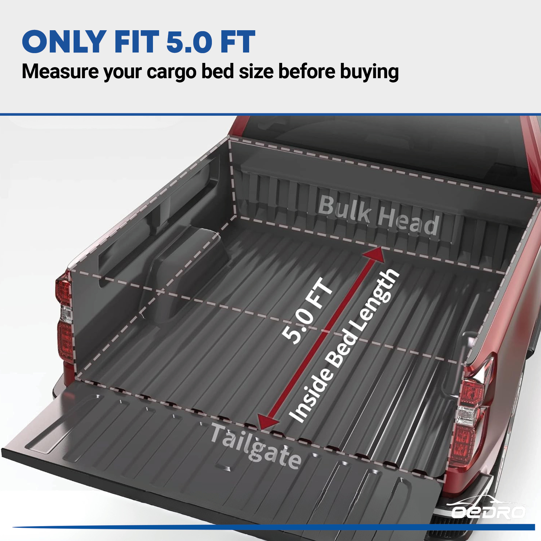 Side view of OEDRO 5ft Soft Tri-fold Truck Bed Tonneau Cover for 2019-2024 Ford Ranger