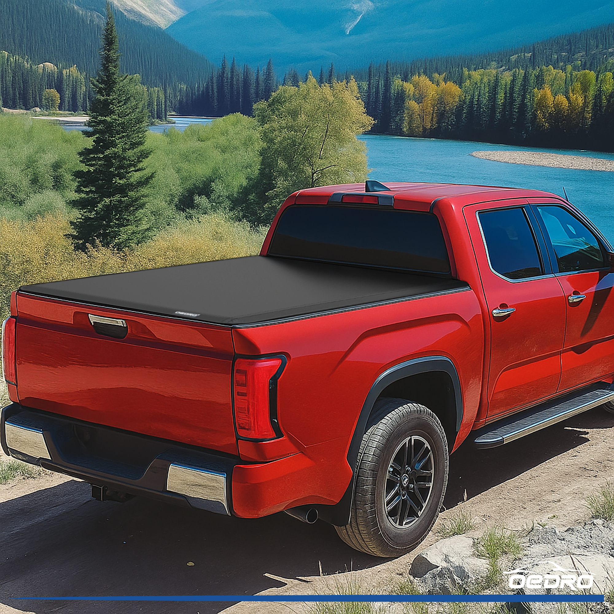 Side view of OEDRO 5.5FT Soft Roll Up Truck Bed Tonneau Cover for 2022-2026 Toyota Tundra(Excl.Trail) with Deck Rail System
