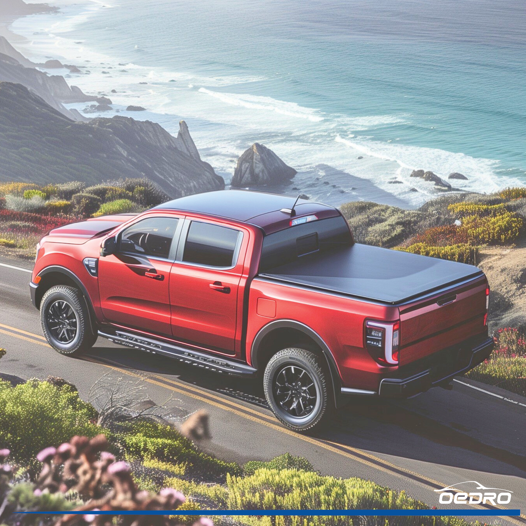 Side view of OEDRO 5ft Soft Tri-fold Truck Bed Tonneau Cover for 2019-2024 Ford Ranger