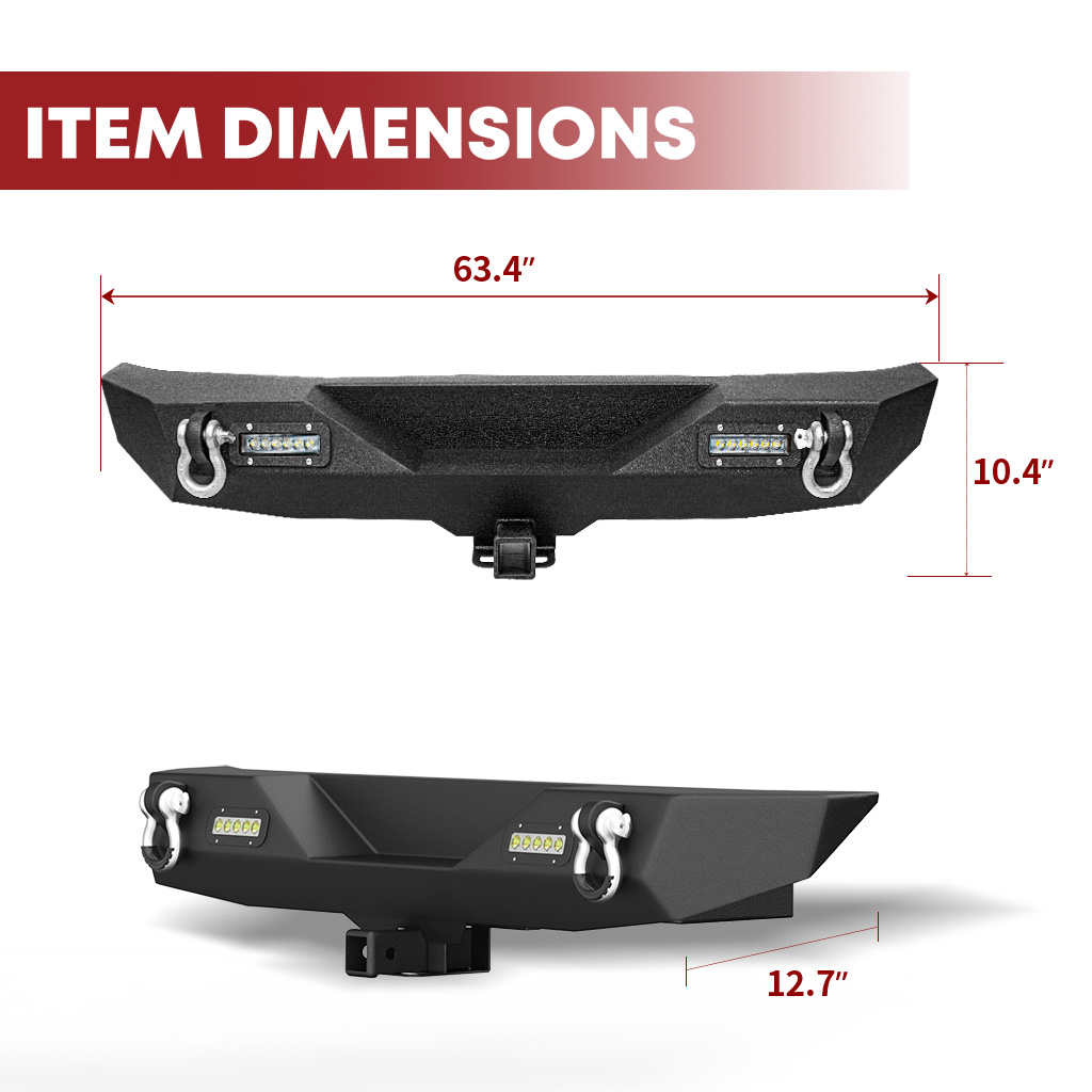 Side view of YITAMOTOR® 2007-2018 Jeep Wrangler JK and JK Unlimited Rear Bumper with LED Lights & 2"Hitch Receiver