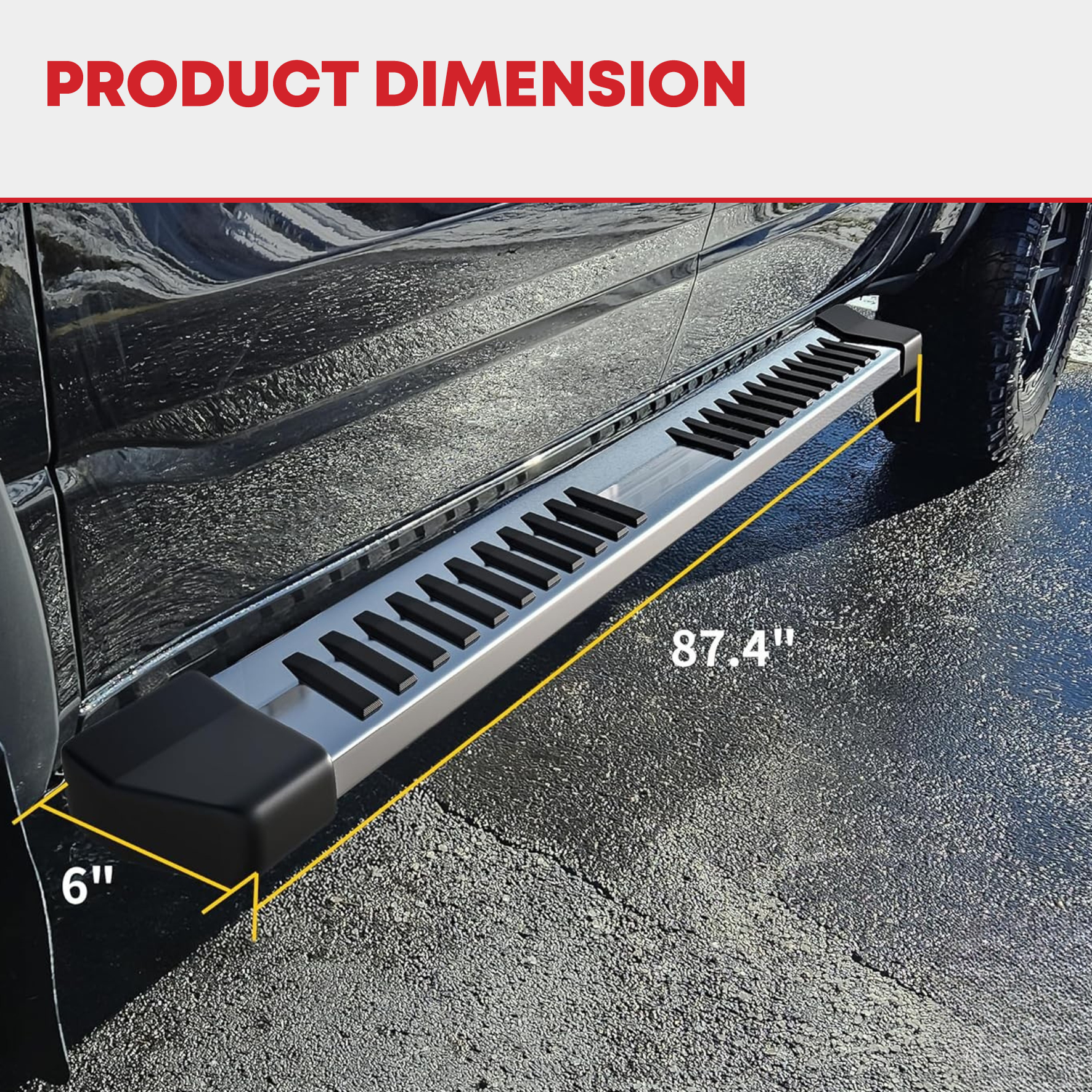 Side view of 6 Inches Running Boards Replacement for 1999-2016 Ford F250 F350 Super Duty Crew Cab, Side Steps Stainless Steel Nerf Bars