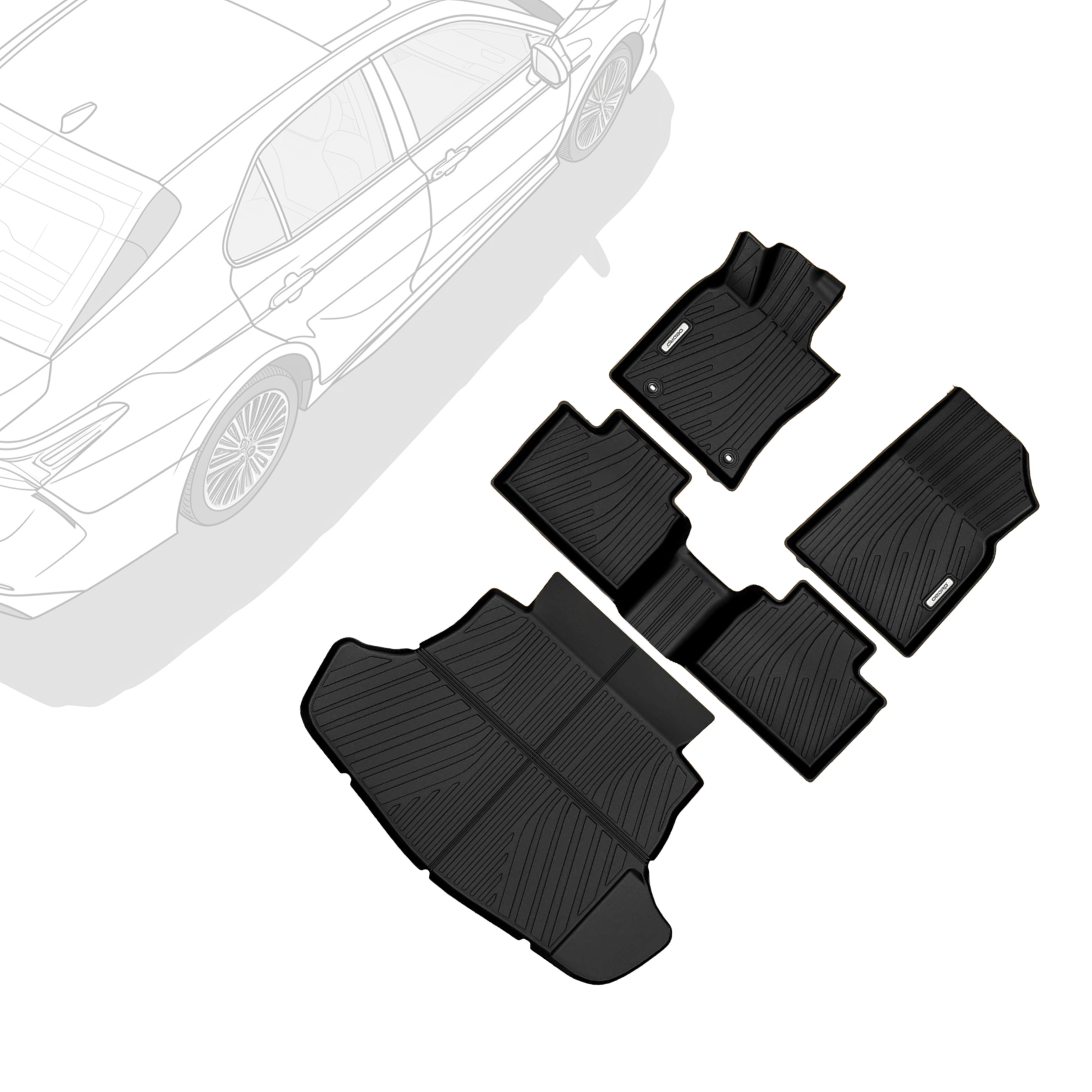 Side view of OEDRO Floor Mats for 2025 Toyota Camry (Including Hybrid), Unique Black TPE All-Weather Guard Full Set Liners