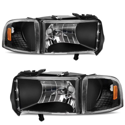 YITAMOTOR® 94-01 Dodge Ram 1500/94-02 Dodge Ram 2500 3500 Headlight Assembly Black Housing + Corner Lights