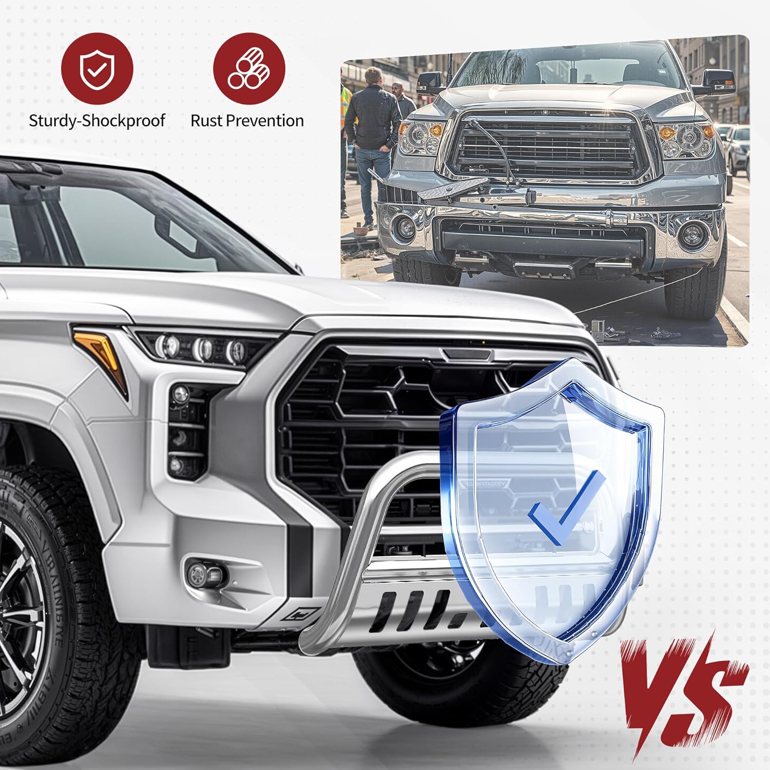Side view of YITAMOTOR® Bull Bar Compatible with 2016-2023 Toyota Tacoma (Excludes TRD Models), 3" Tubing Brush Guard Pickup Truck Front Bumper Push Bar w/Grille S