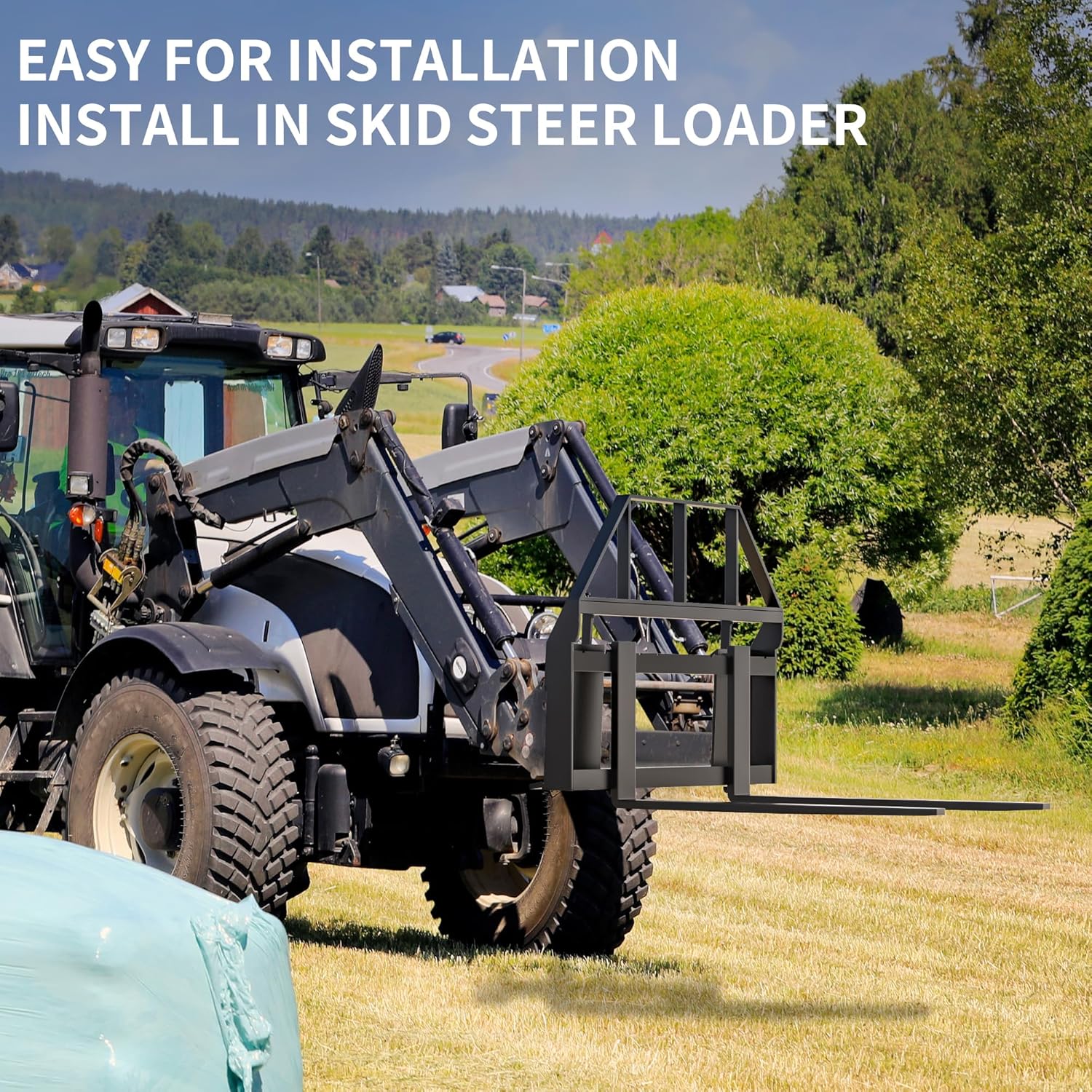 Side view of YITAMOR 4000lb Skid Steer Pallet Forks - 45" Frame w/ 48" Blades | QA