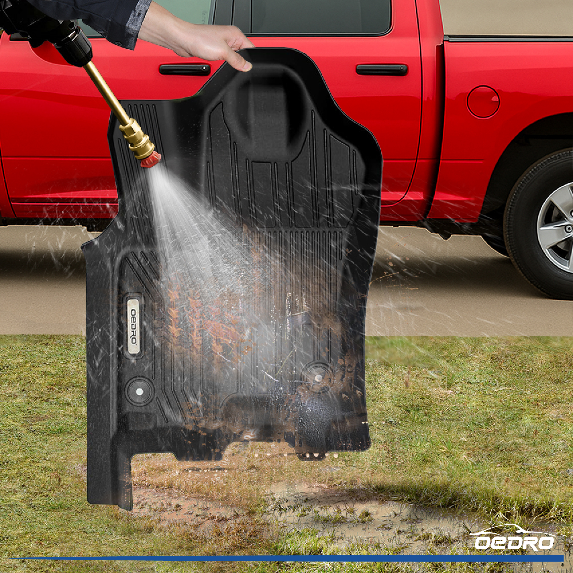 Side view of TPE Floor Mats Compatible with 2025 2026 Dodge Ram 1500 Crew Cab Without Rear Under-Seat Storage, All-Weather Custom Fit Liners, Front & Rear Full Set