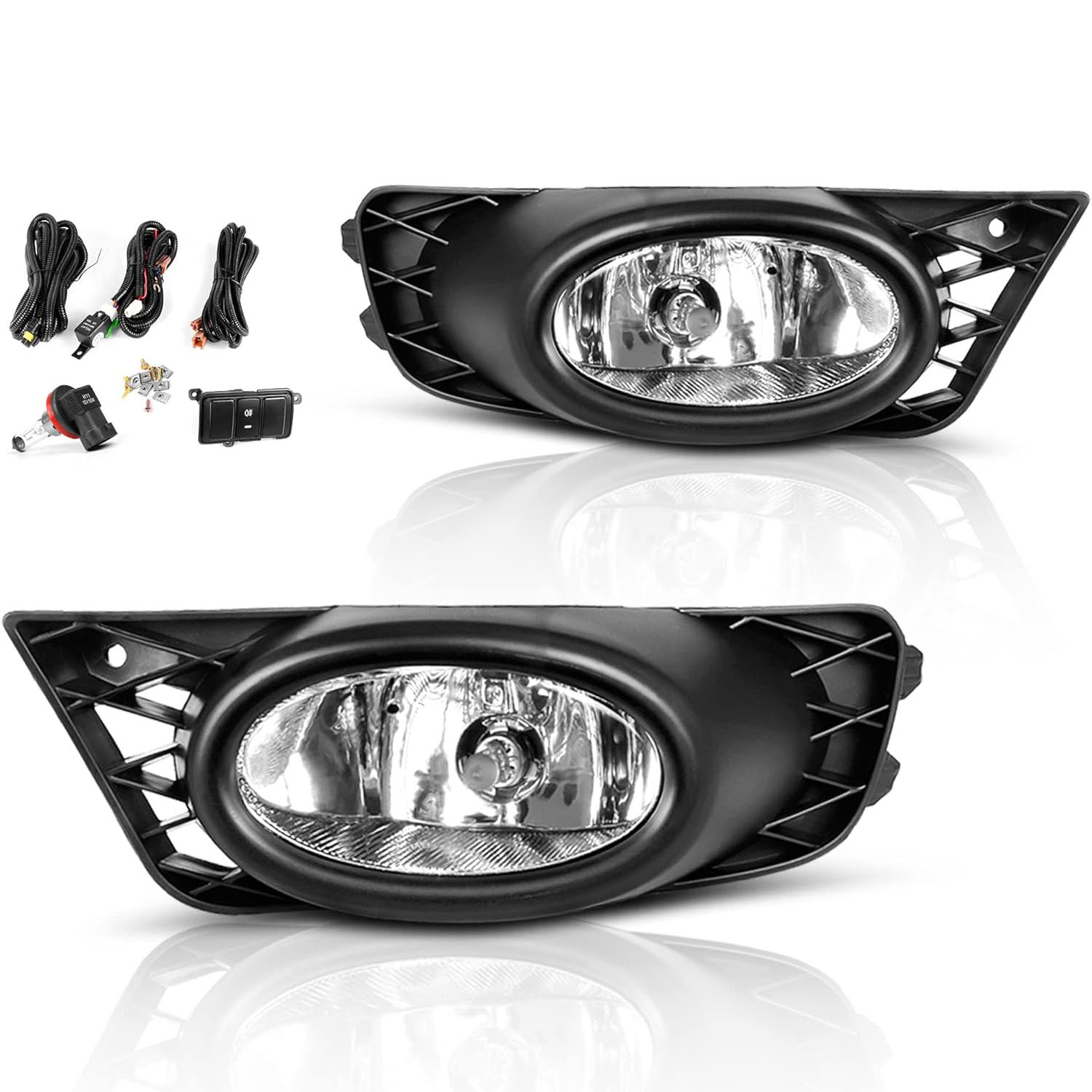 YITAMOTOR Fog Lights Compatible with 2009 2010 2011 Civic Sedan 09 10 11 Fog Lamps,with 12V 55W H11 Bulbs,Wiring Harness and Switch Clear Lens