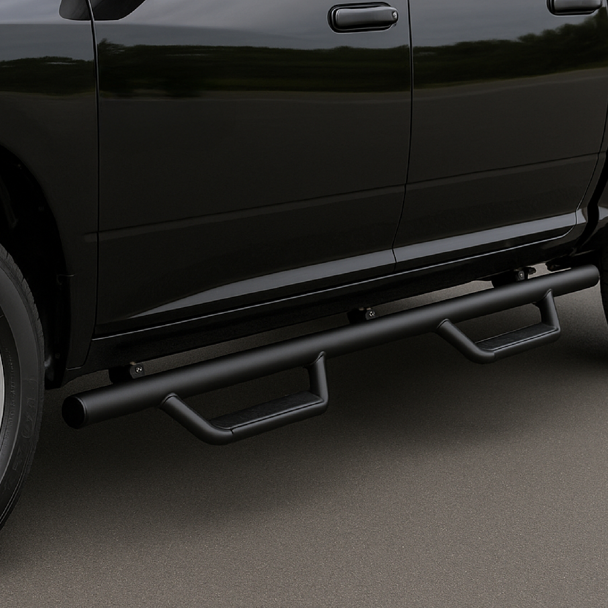 Side view of Running Boards Replacement for 2022-2026 Toyota Tundra CrewMax Cab, Carbon Steel Side Steps Nerf Bars Rails (Only for Truck w/ 2X 3/4 Size Rear Doors)