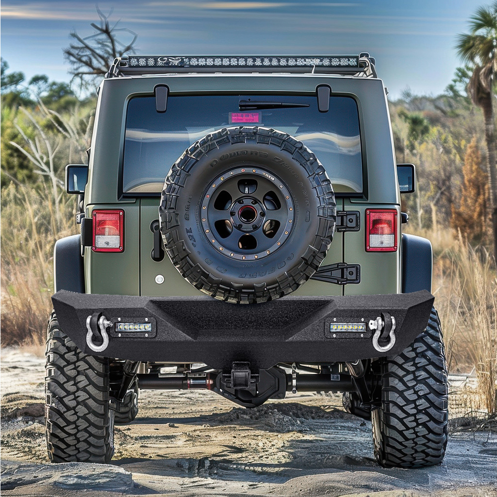 Side view of YITAMOTOR® 2007-2018 Jeep Wrangler JK and JK Unlimited Rear Bumper with LED Lights & 2"Hitch Receiver