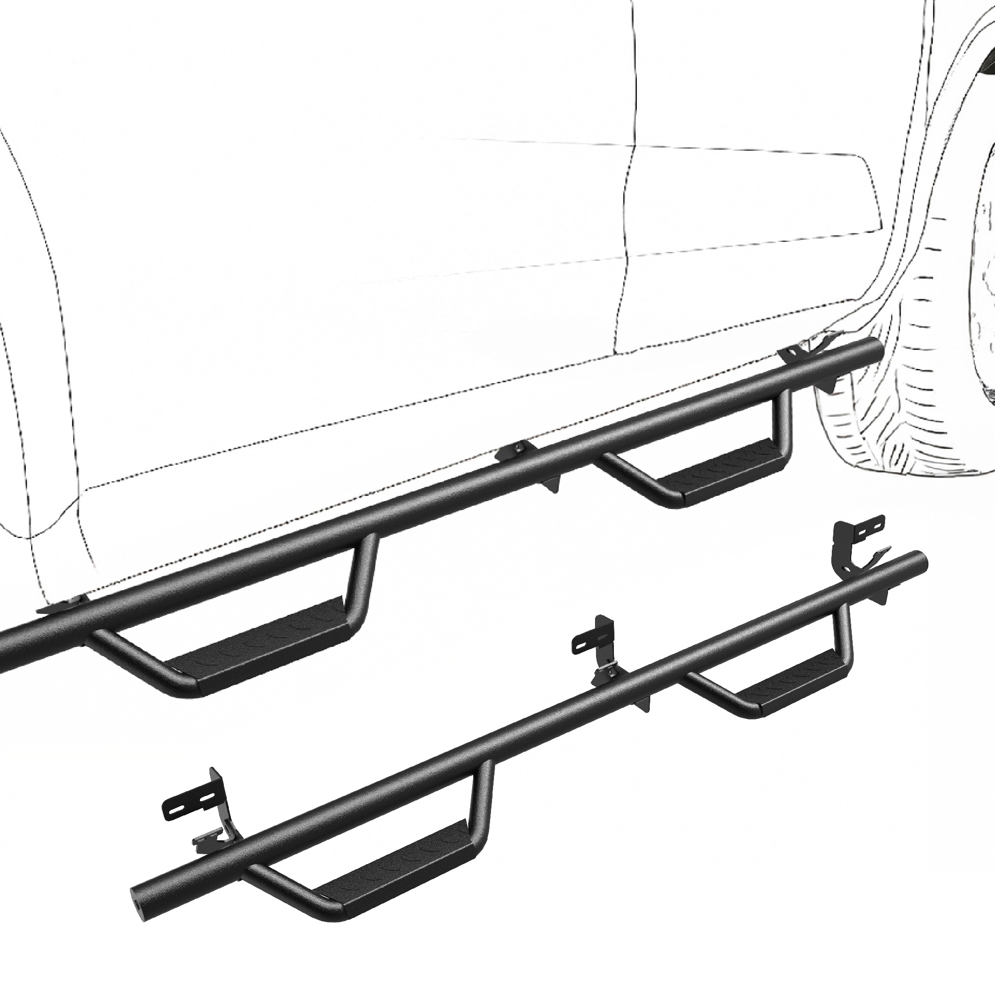 Side view of YITAMOTOR Drop Running Boards Compatible with 2009-2024 Ram 1500 & 2010-2026 Ram 2500/3500 Crew Cab | Textured Black