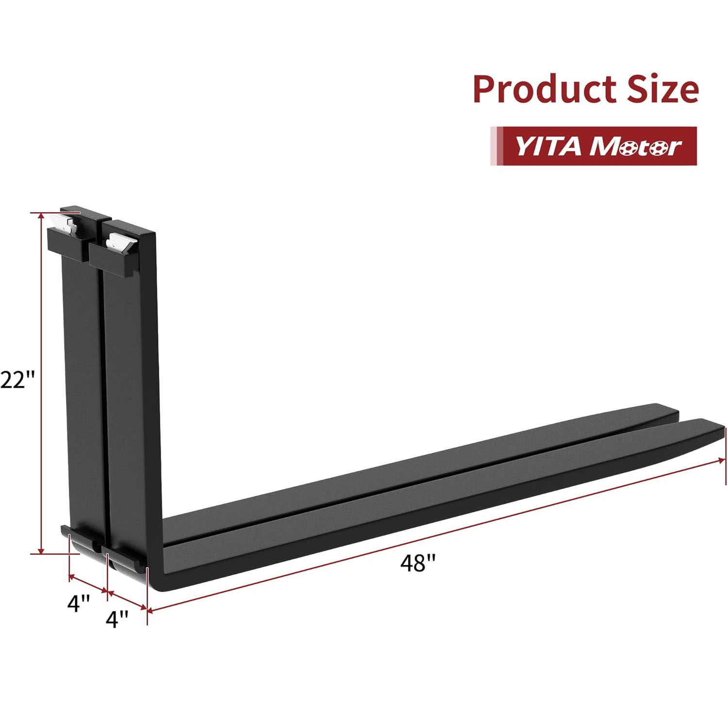 Side view of YITAMOR 4000lb Skid Steer Pallet Forks - 45" Frame w/ 48" Blades | QA