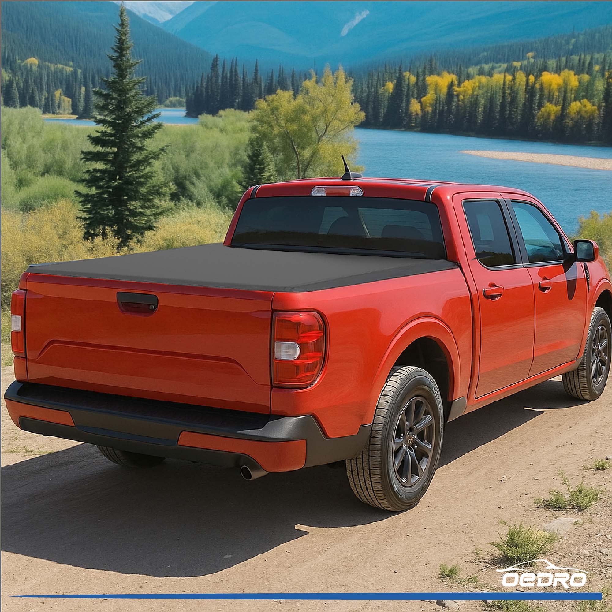 Side view of 4.5FT Soft Soft Up Tonneau Cover for 2022-2026 Ford Maverick (w/ Utili-Track System) | Waterproof Truck Bed Cover | Easy No-Drill Installation